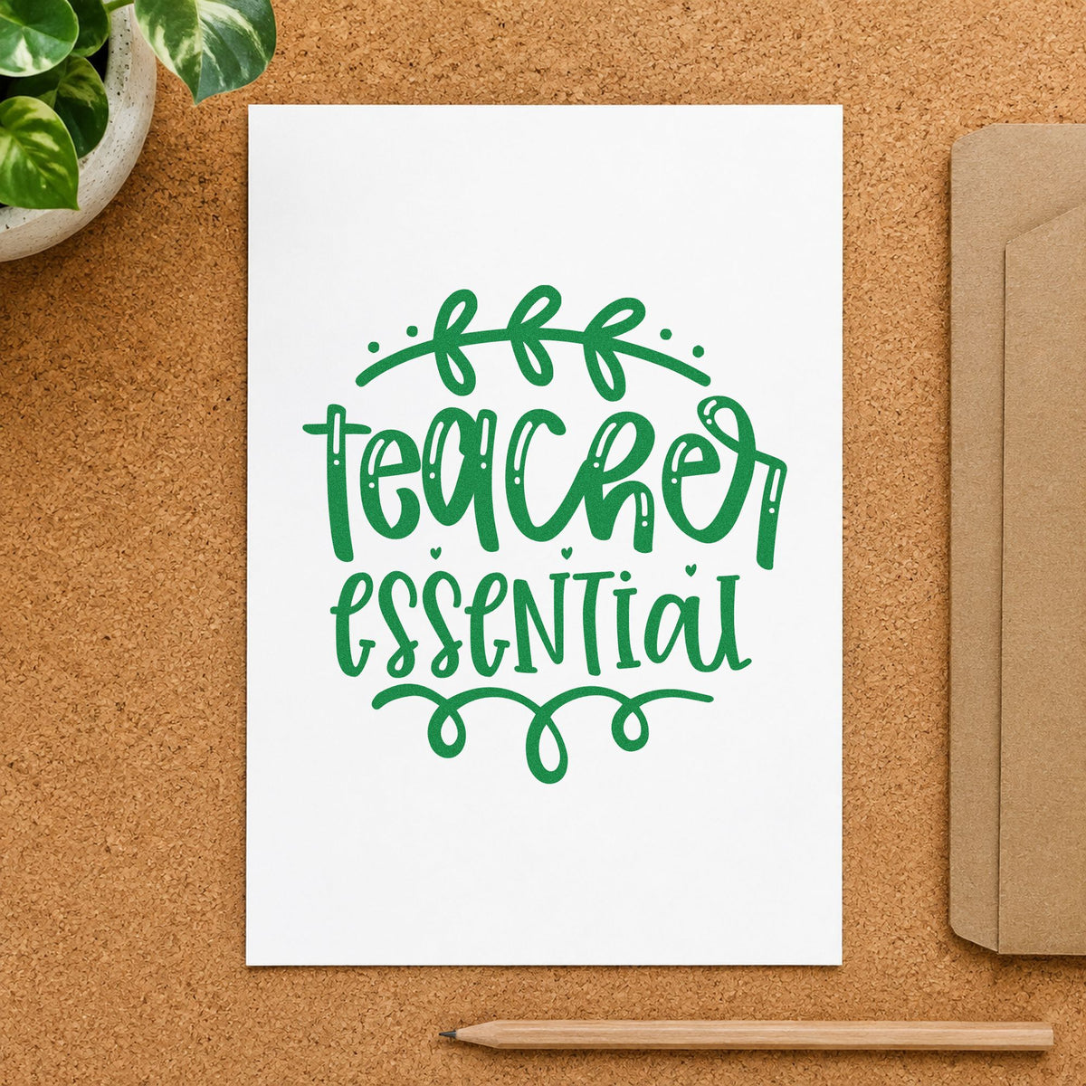 Teacher Essential Leafy Flourish Rubber Stamp – Duo Hand in use 8