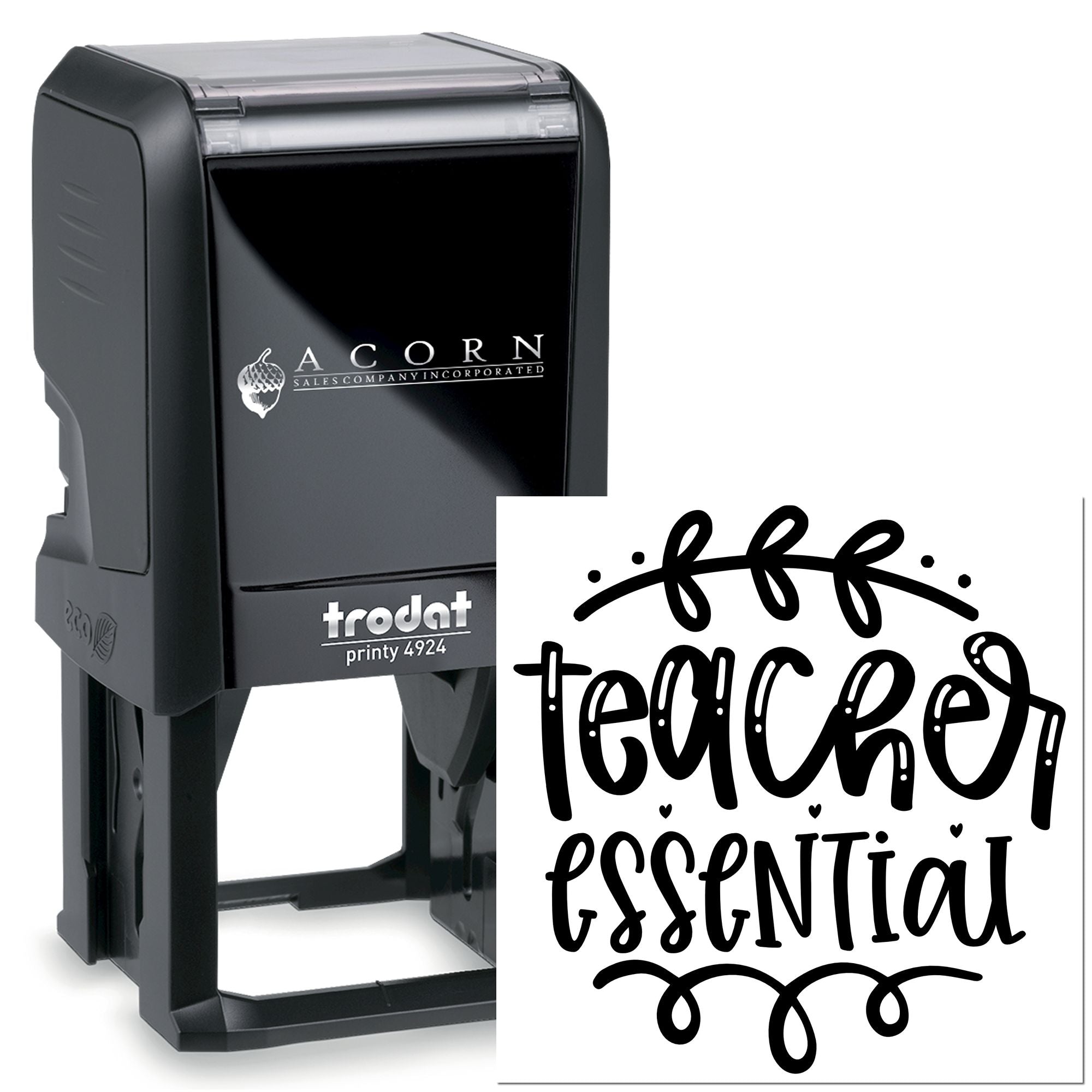 Teacher Essential self-inking rubber stamp, Trodat Printy 4924 custom teacher stamp for classroom use.