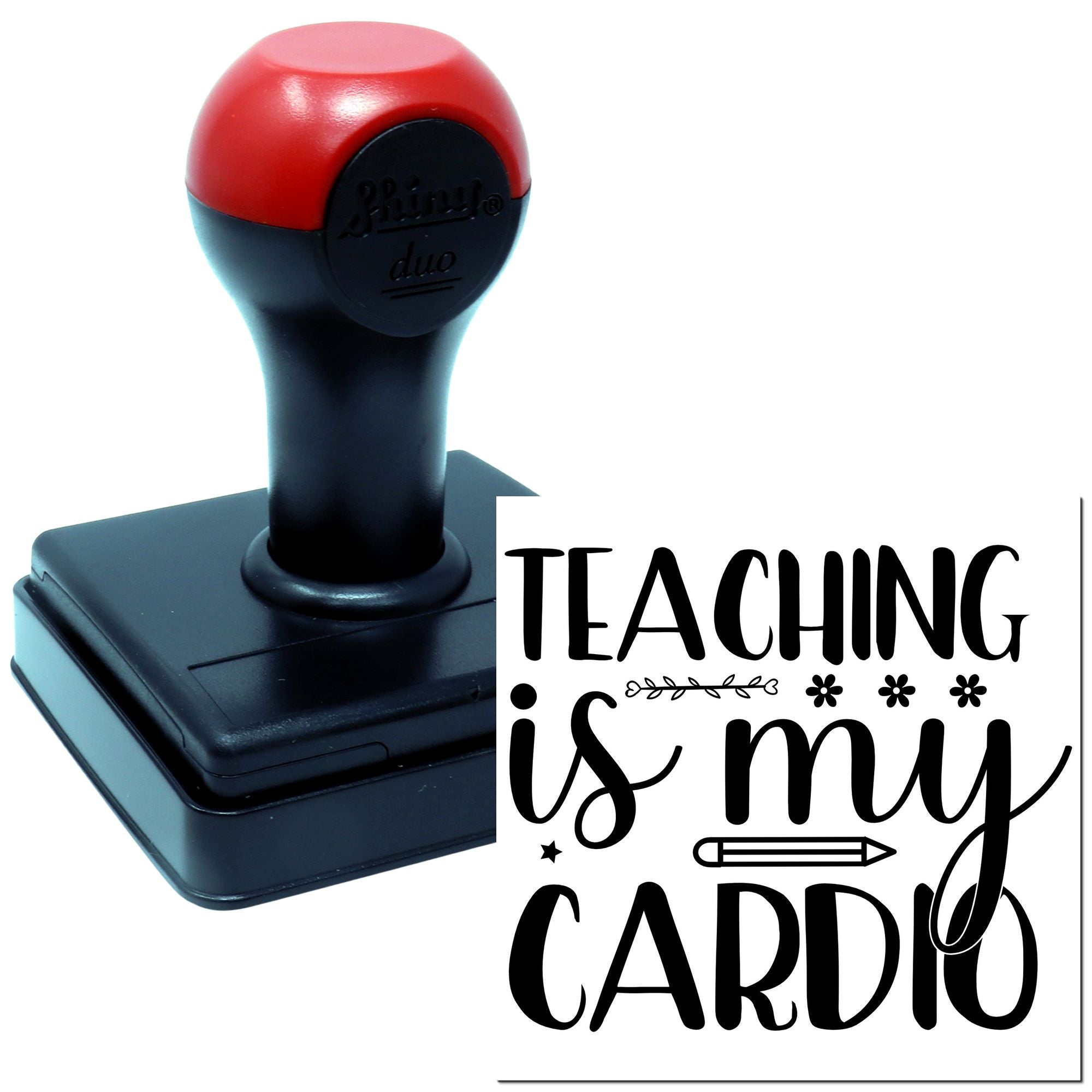 Teaching is My Cardio rubber stamp, a self-inking teacher motivational stamp for classroom crafts, planners, and stationery.