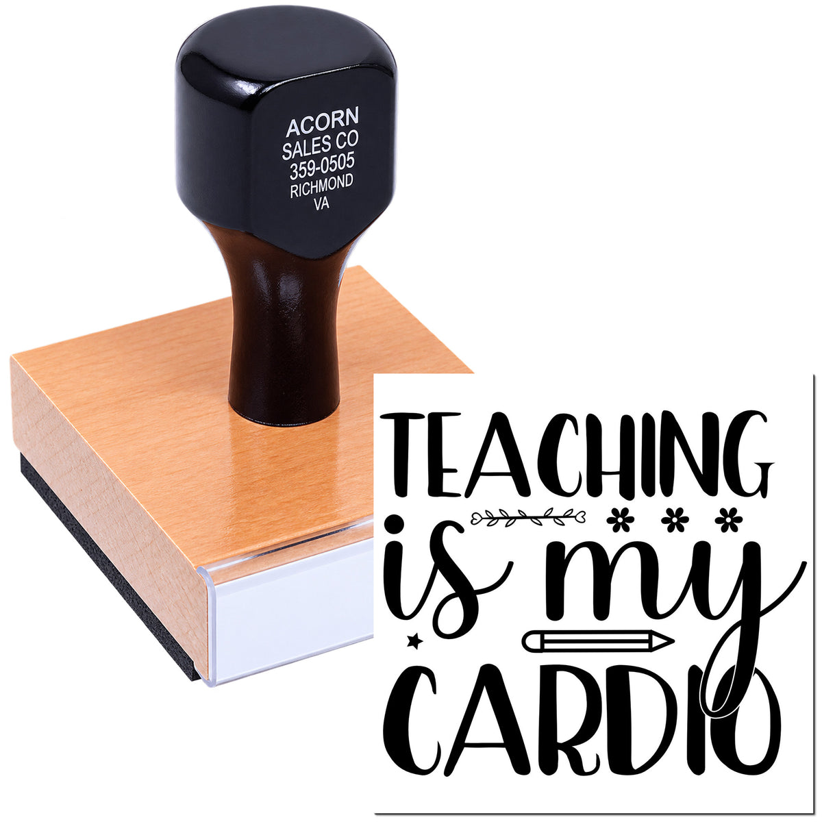 Custom rubber stamp with Teaching Is My Cardio design for teacher gifts, classroom crafts, and personalized stationery.