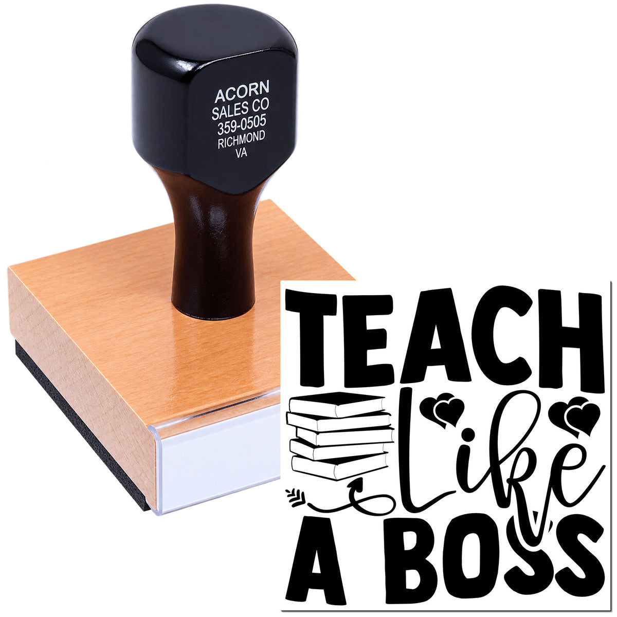 Custom self-inking teacher rubber stamp with Teach Life a Boss design for classroom use and educator gifts.