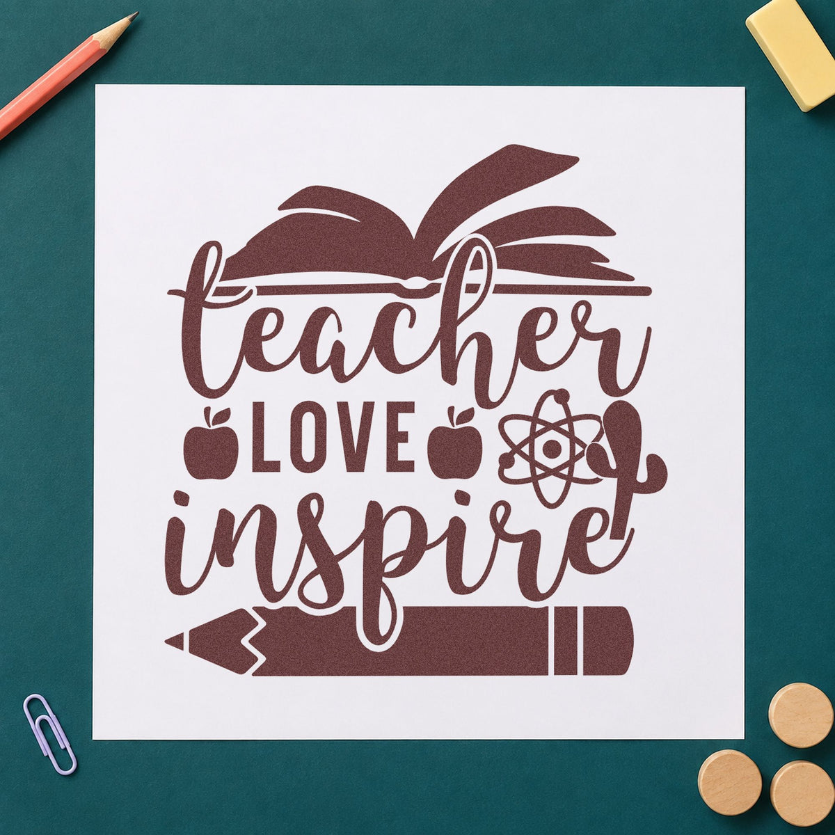 Teacher Love Inspire Learning Icons Slim Pre-Inked Stamp in use 4