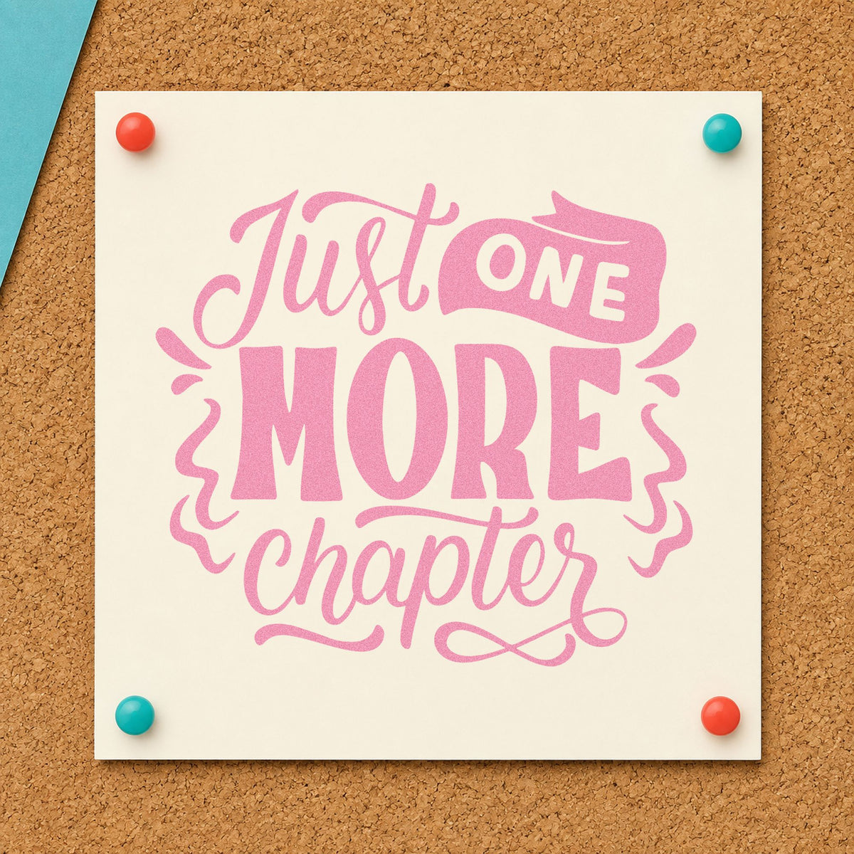 Just One More Chapter craft stamp in purple ink on cardstock, an easy option for bedtime book tags.