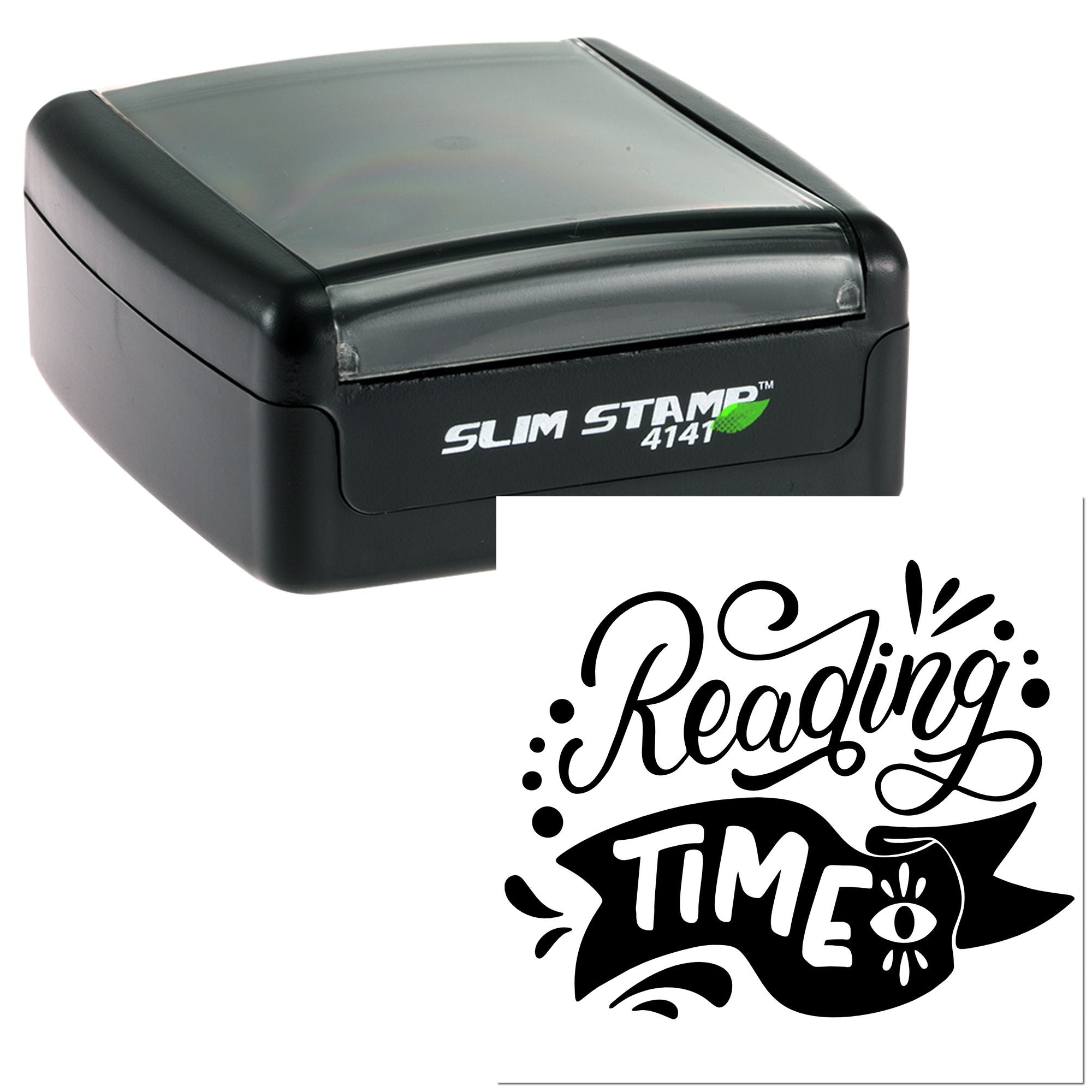 Self-inking Reading Time rubber stamp with Slim Stamp 4141 case for books, libraries, and classrooms