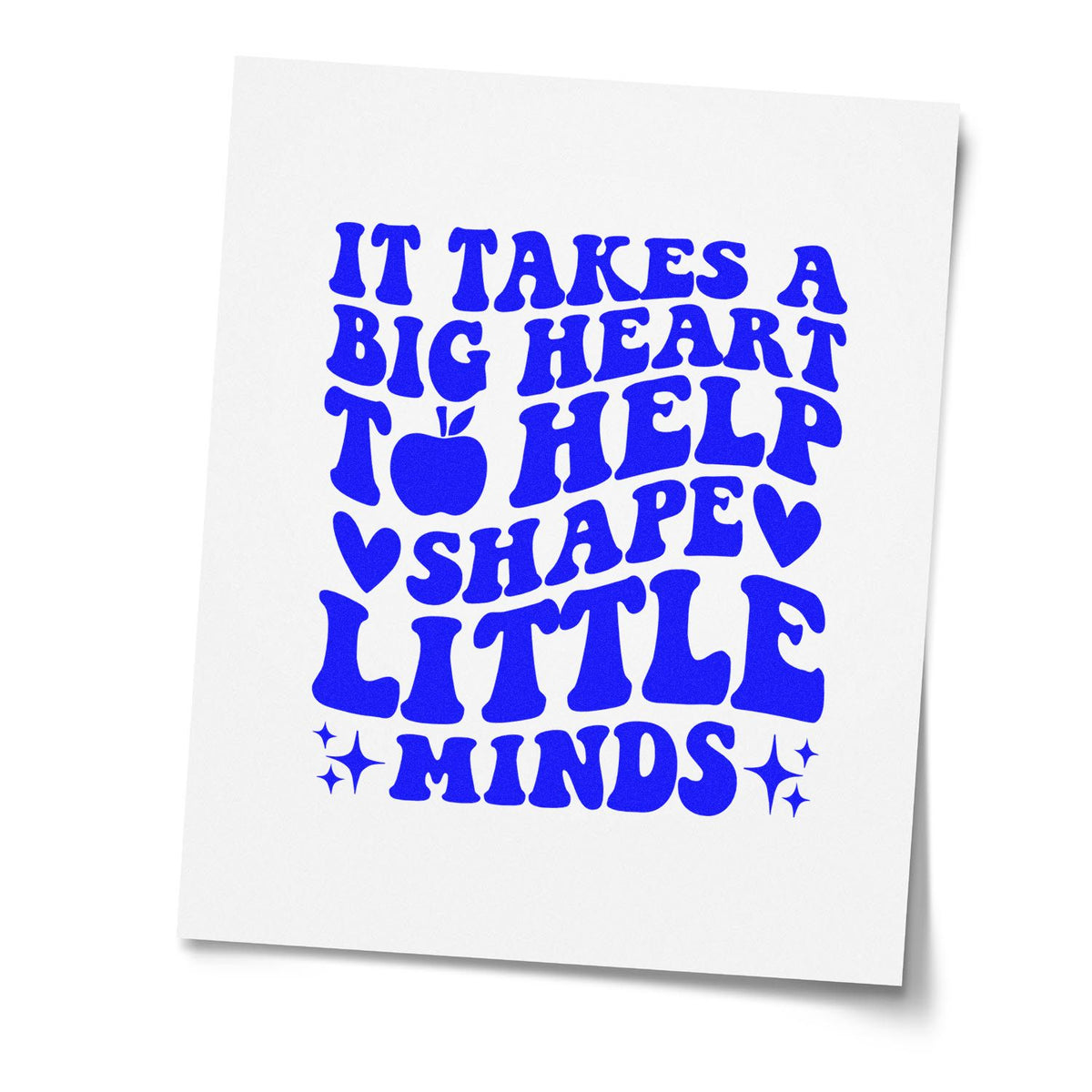 Big Heart Shape Little Minds rubber stamp shown in blue ink, stamped for projects such as support role tags.