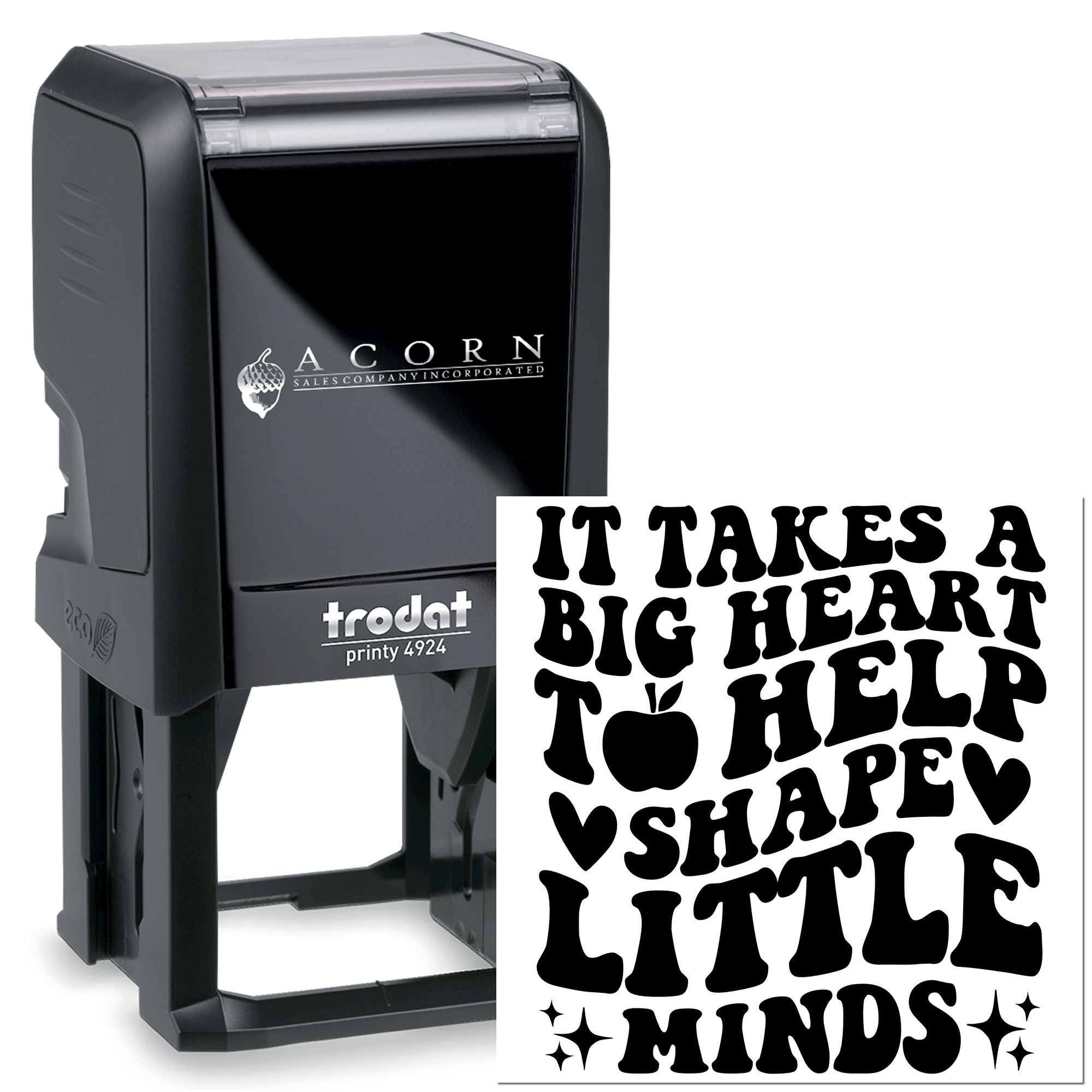 Self-inking rubber stamp with It takes a big heart to help shape little minds design for teacher gifts and classroom rewards.