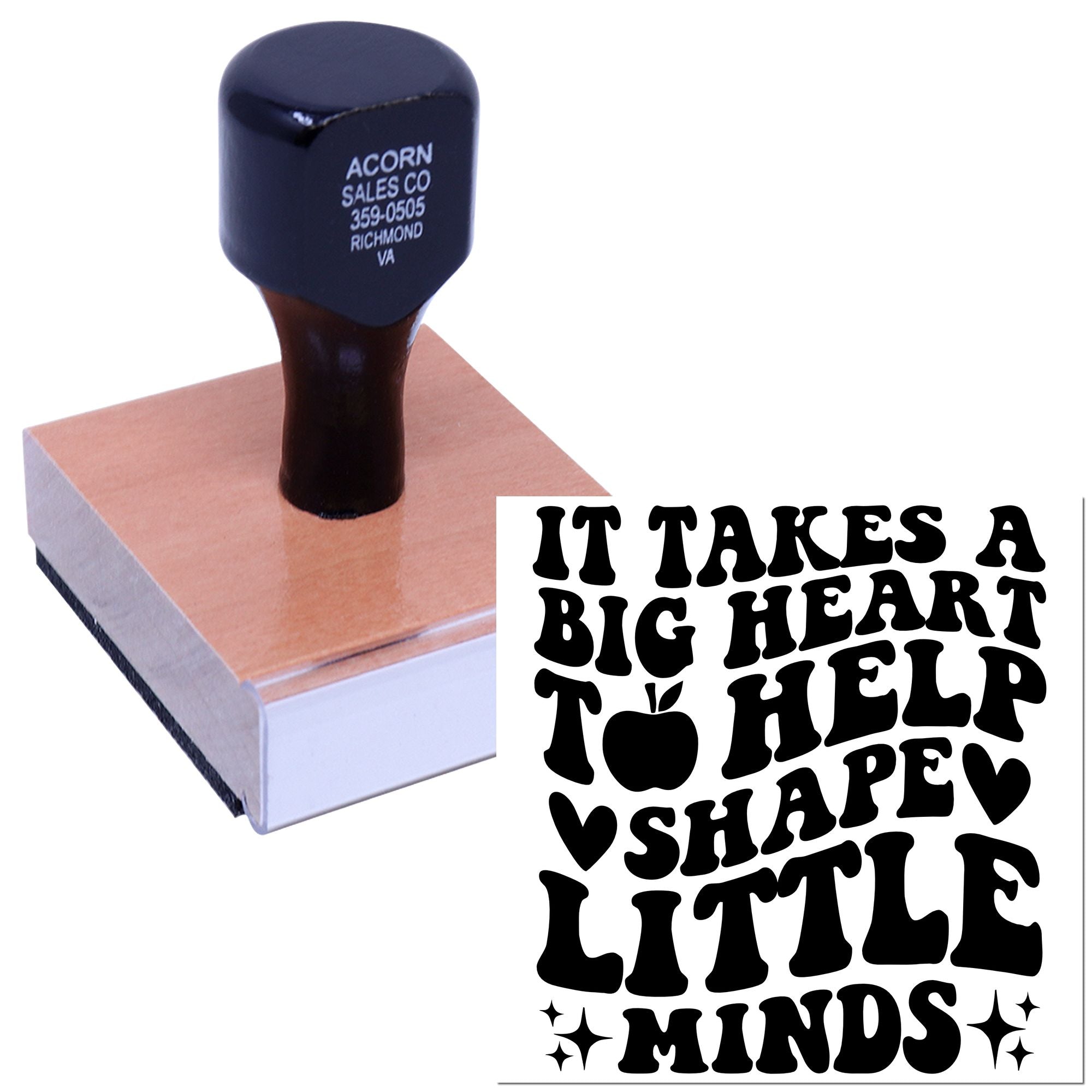 Custom teacher rubber stamp with quote, It takes a big heart to help shape little minds, for classroom encouragement and grading.