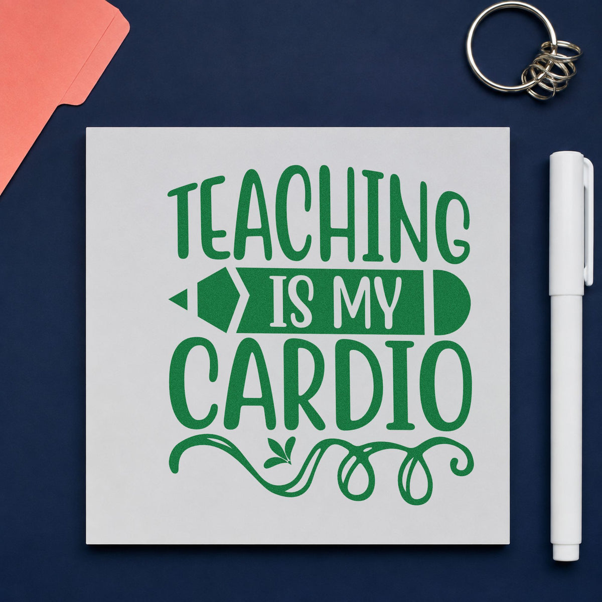 Teaching Cardio Pencil Banner Lettering Flourish Pre-Inked Stamp – Slim in use 8