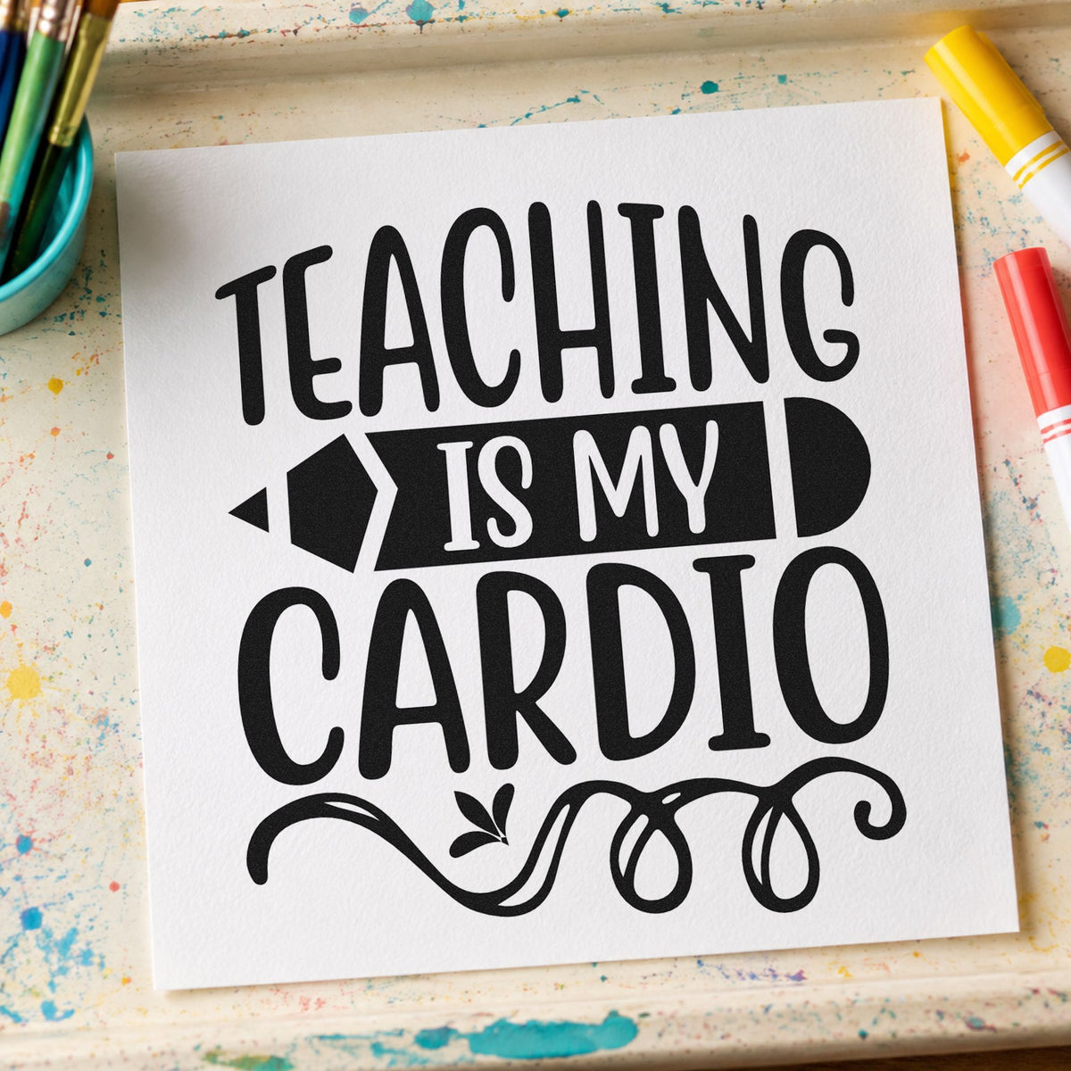 Teaching Cardio Pencil Banner Lettering Flourish Pre-Inked Stamp – Slim in use 9