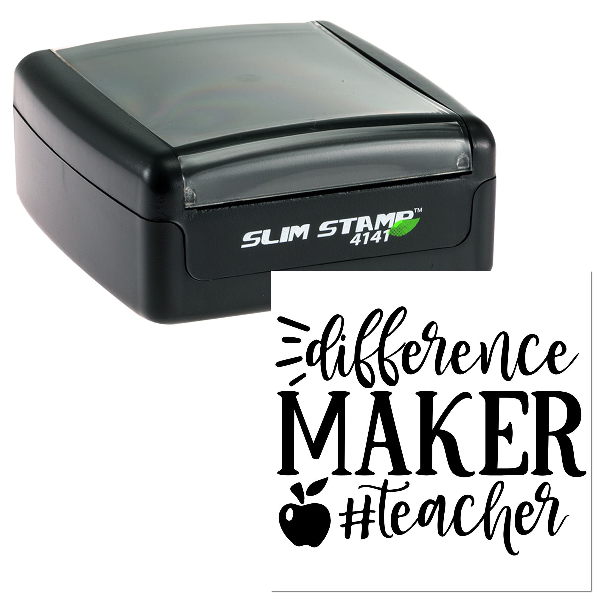 Black Slim Stamp self-inking rubber stamp with difference maker #teacher design for teacher appreciation and classroom use.