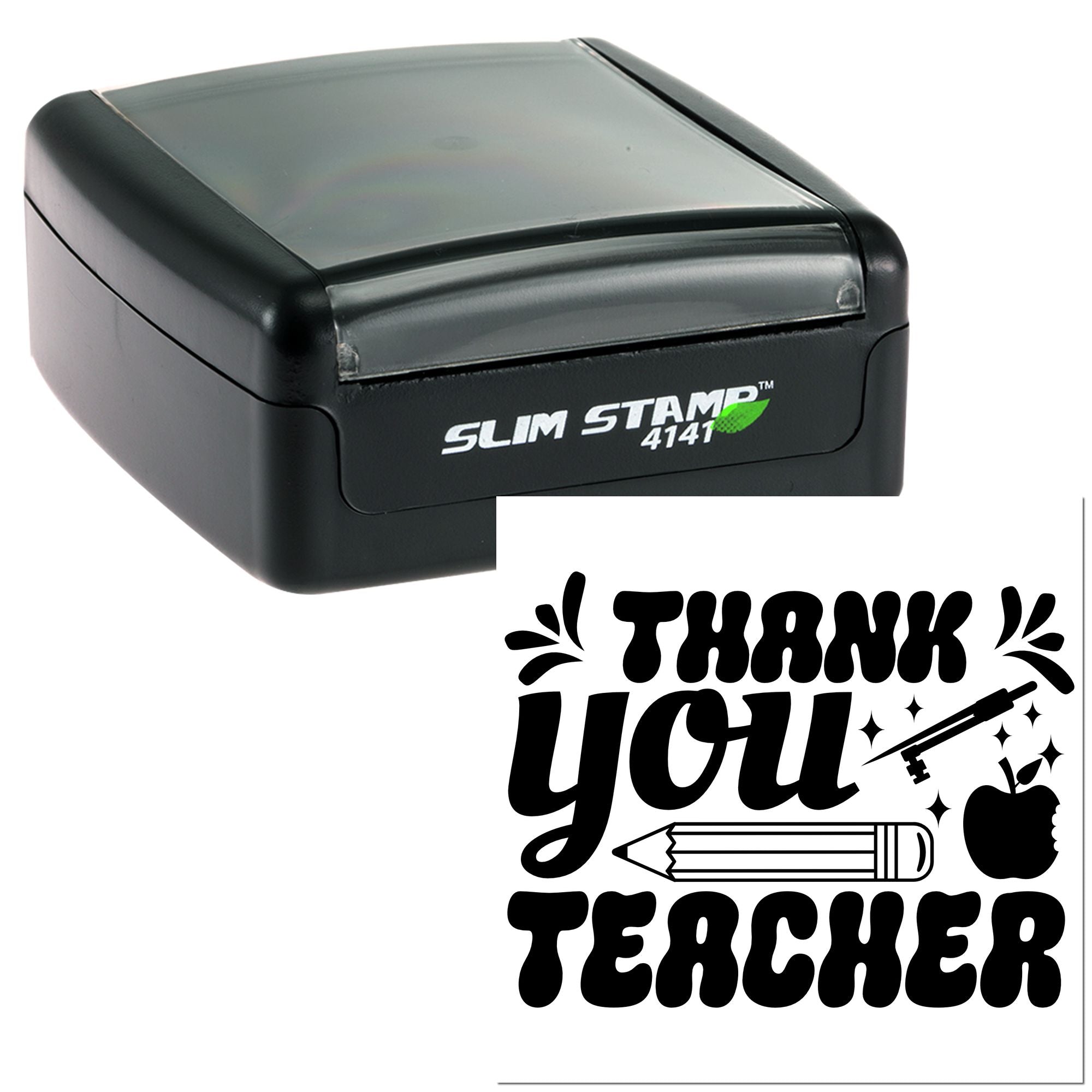 Slim Stamp 4141 self-inking rubber stamp with thank you teacher design, perfect for classroom appreciation notes and crafts.