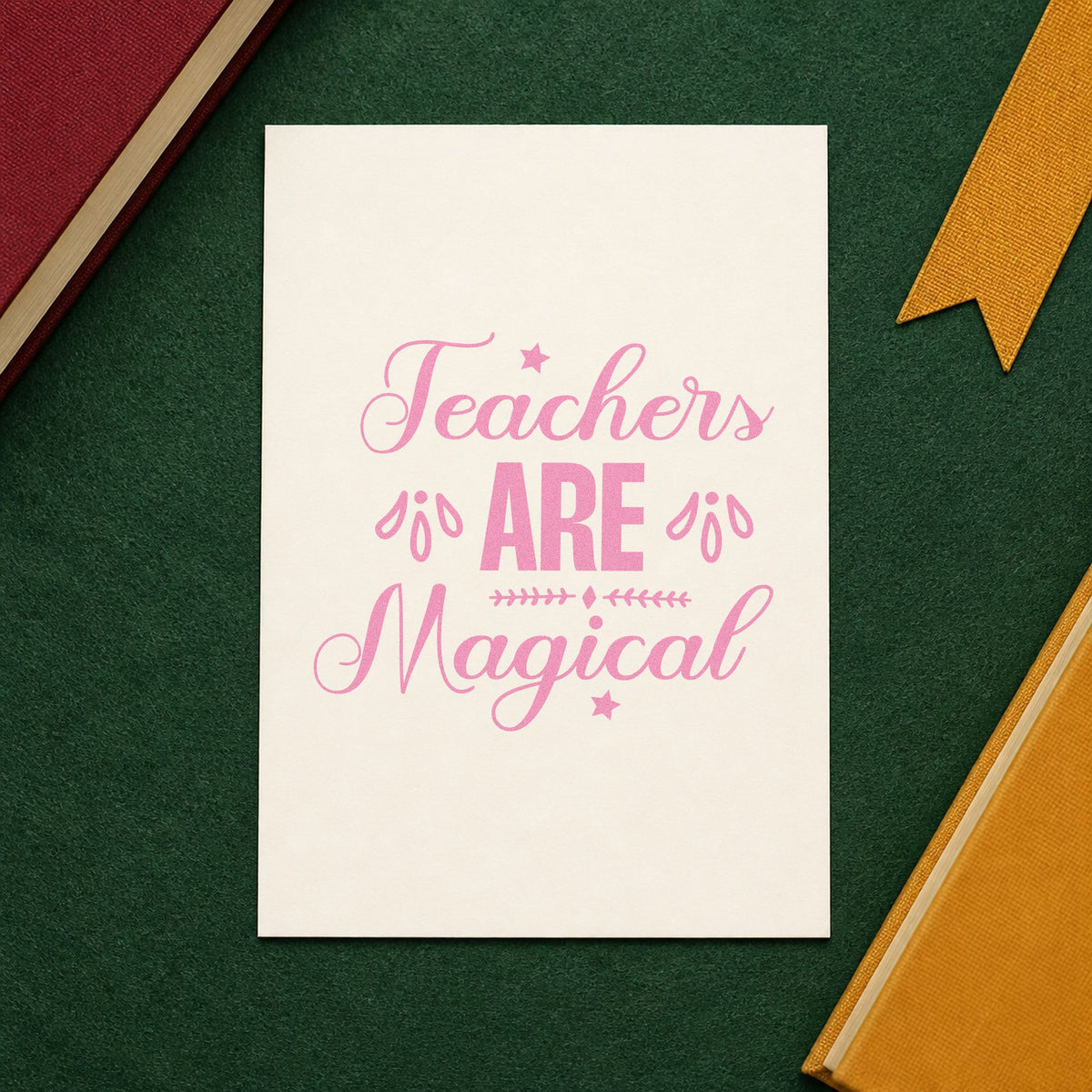 Teachers Are Magical craft stamp in purple ink on cardstock, an easy option for wand craft tags.
