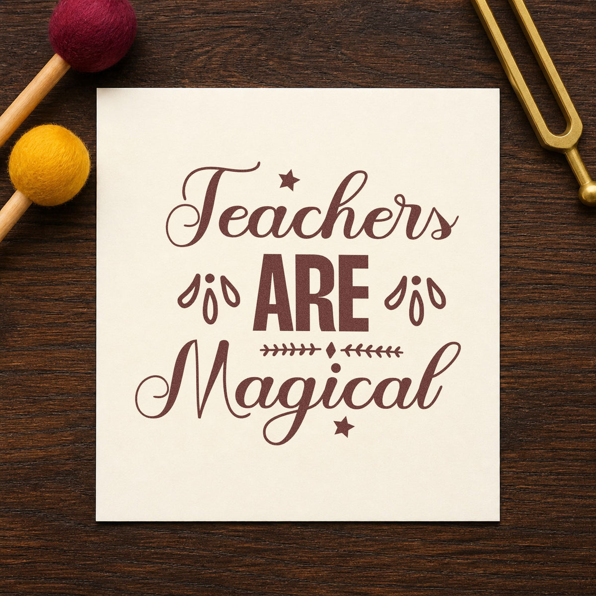 Teachers Are Magical rubber stamp printed in brown ink, ready for potion jar labels and similar paper crafts.