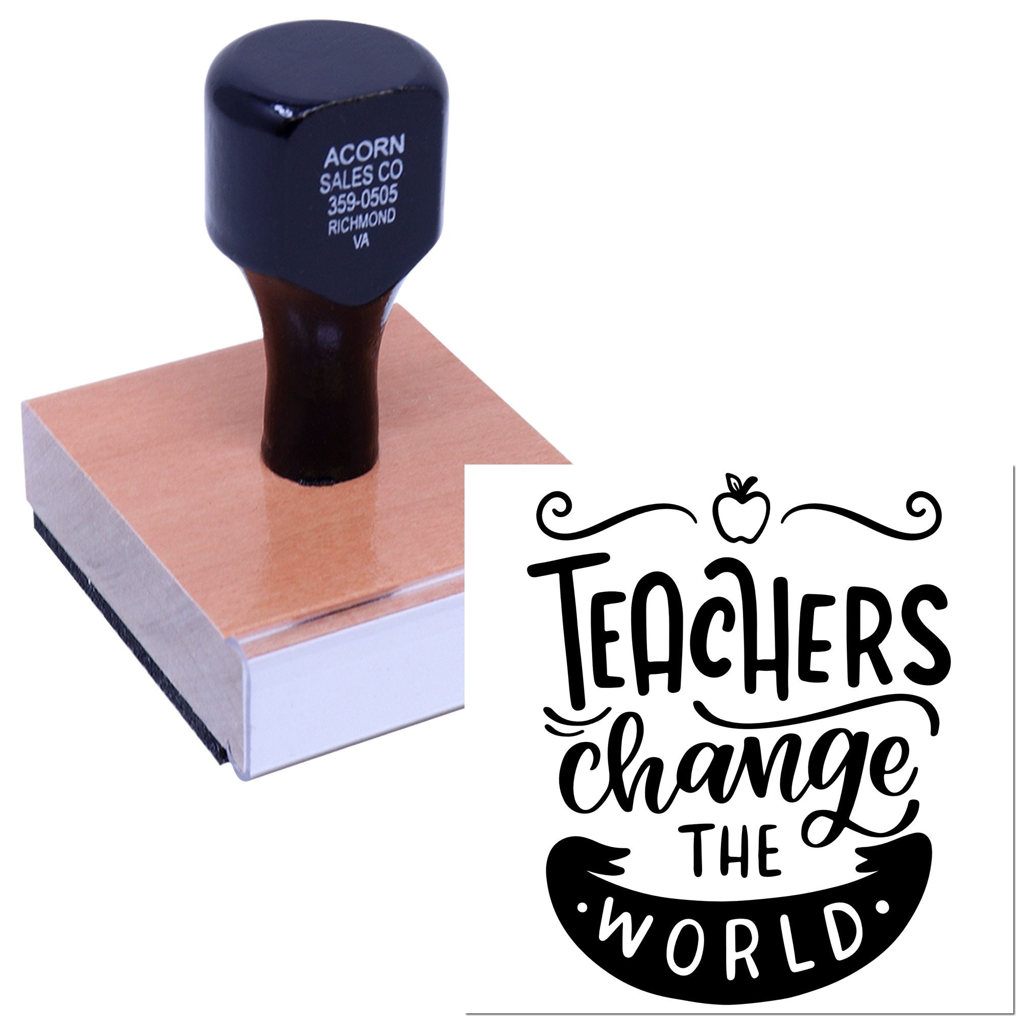 Teacher appreciation rubber stamp with Teachers Change the World design for classroom crafts, gifts, and school projects.