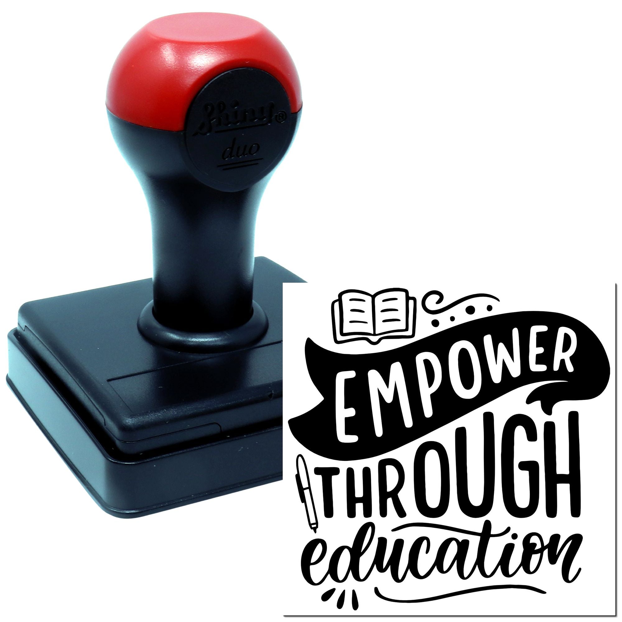 Self-inking rubber stamp with Empower Through Education design for teachers, classrooms, and educational messaging.