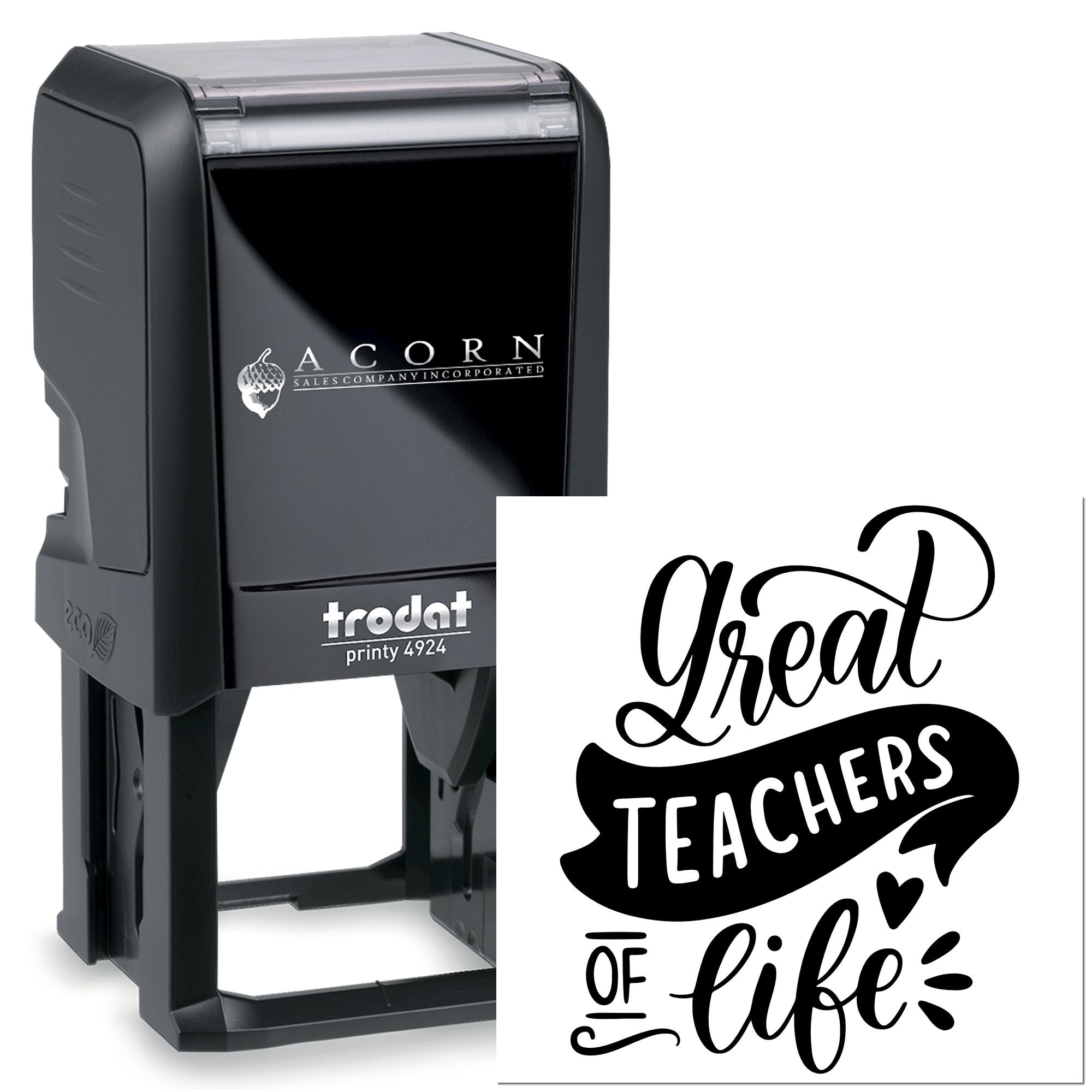 Trodat self-inking rubber stamp with Great Teachers of Life design for teacher appreciation and custom stamping.