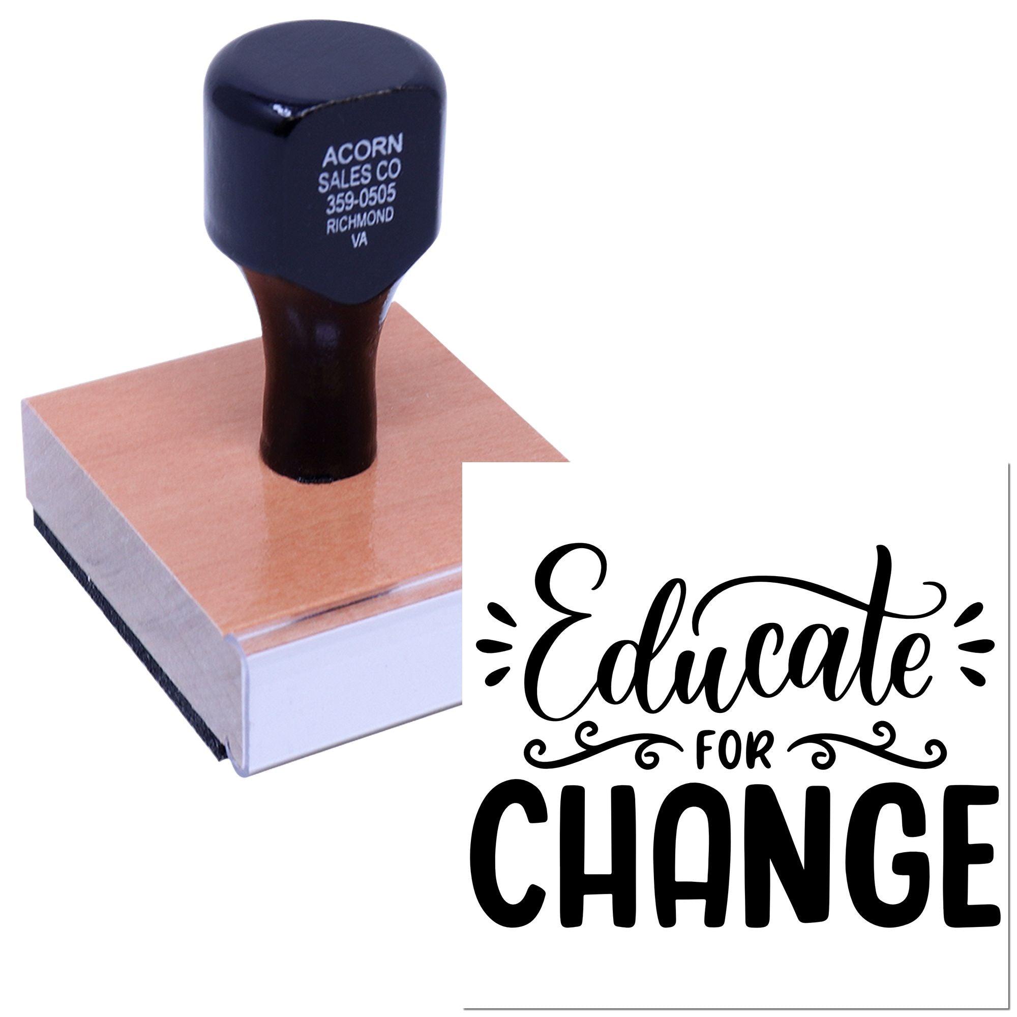 Teacher rubber stamp with Educate for Change design for classroom projects, school branding, and education-themed crafts.
