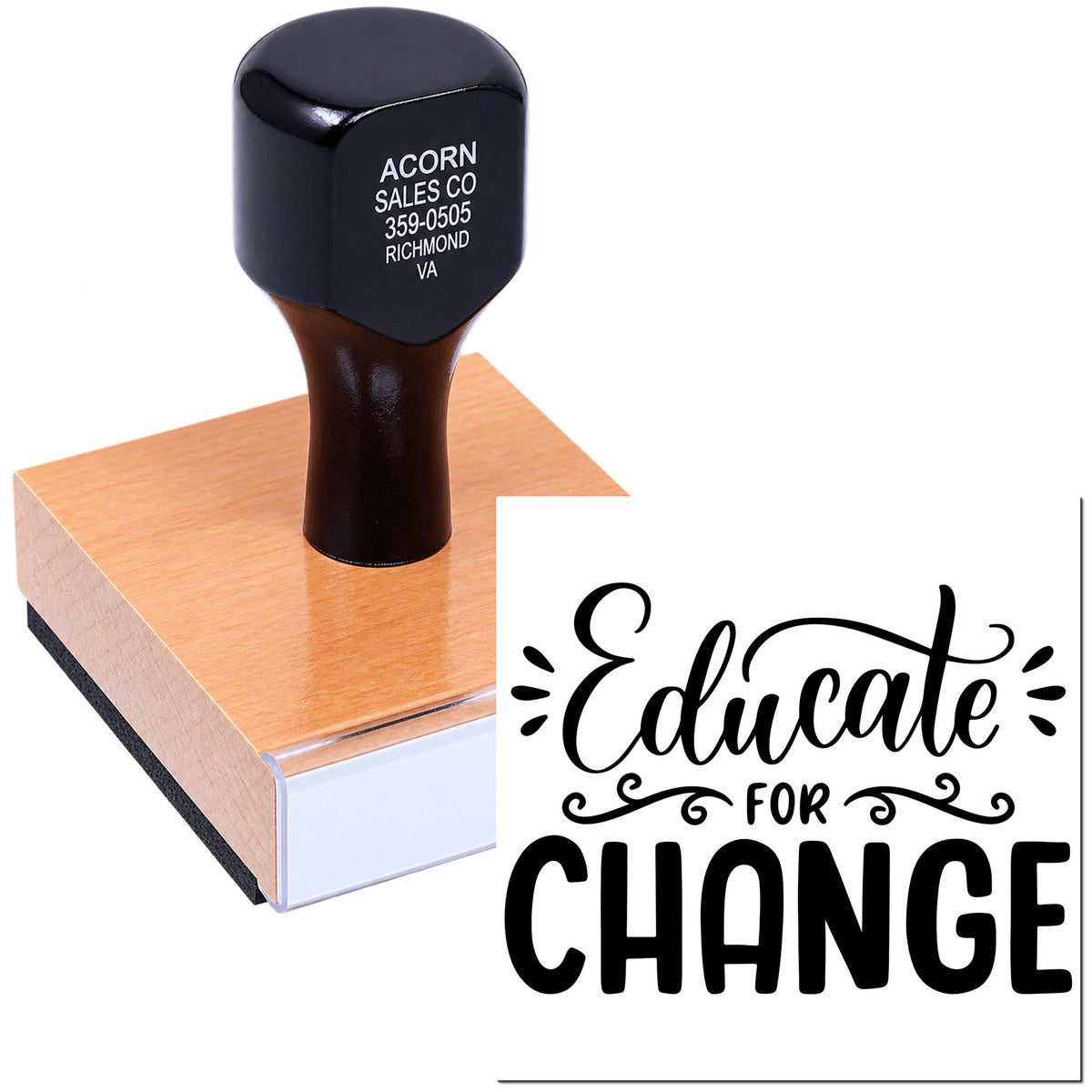 Teacher rubber stamp with Educate for Change design for classroom projects, school branding, and education-themed crafts.