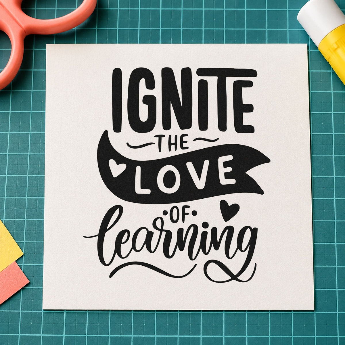 Ignite Love Of Learning rubber stamp printed in black ink, ready for ignite learning cards and similar paper crafts.