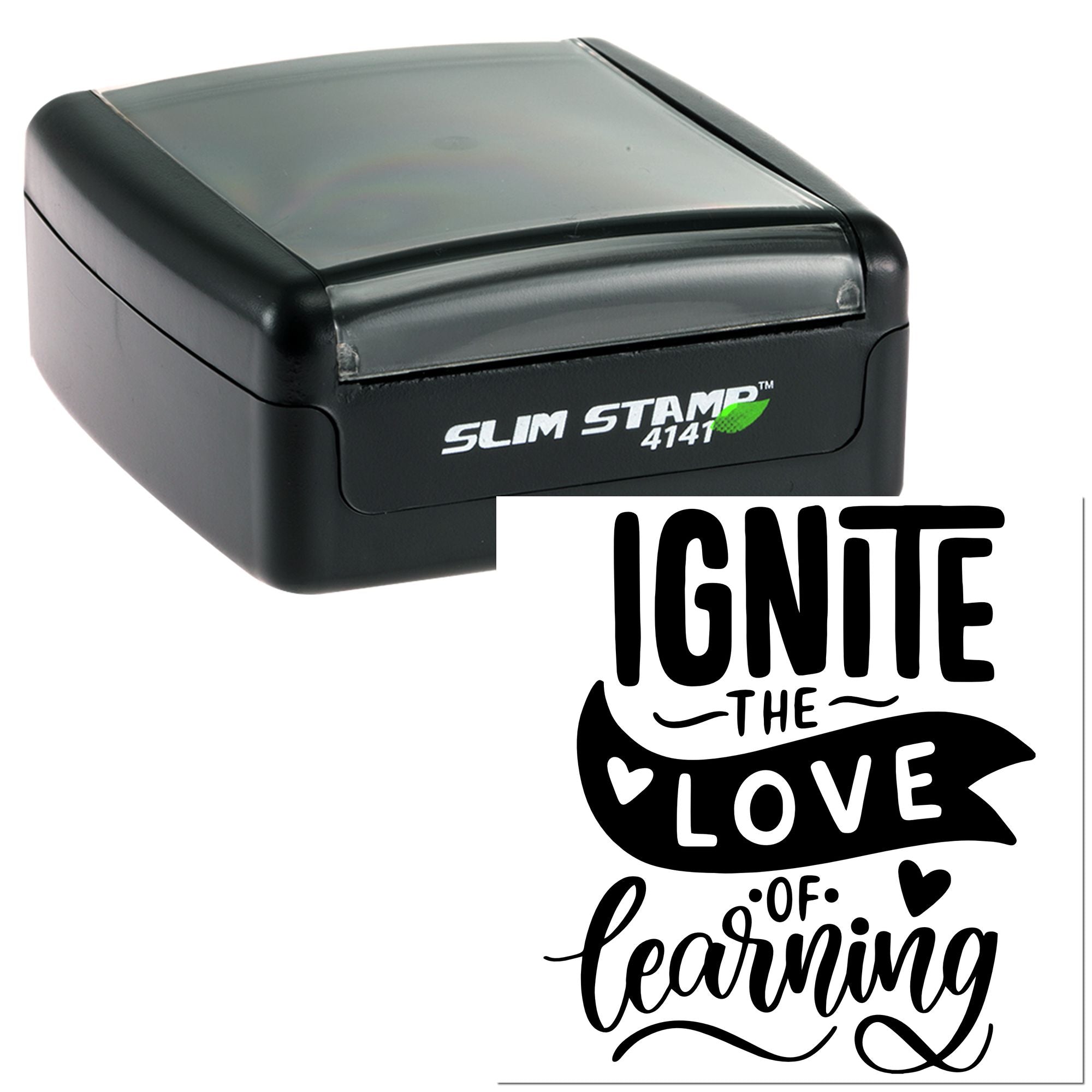 Self-inking rubber stamp featuring Ignite the Love of Learning for teacher classrooms, education gifts, and crafting.