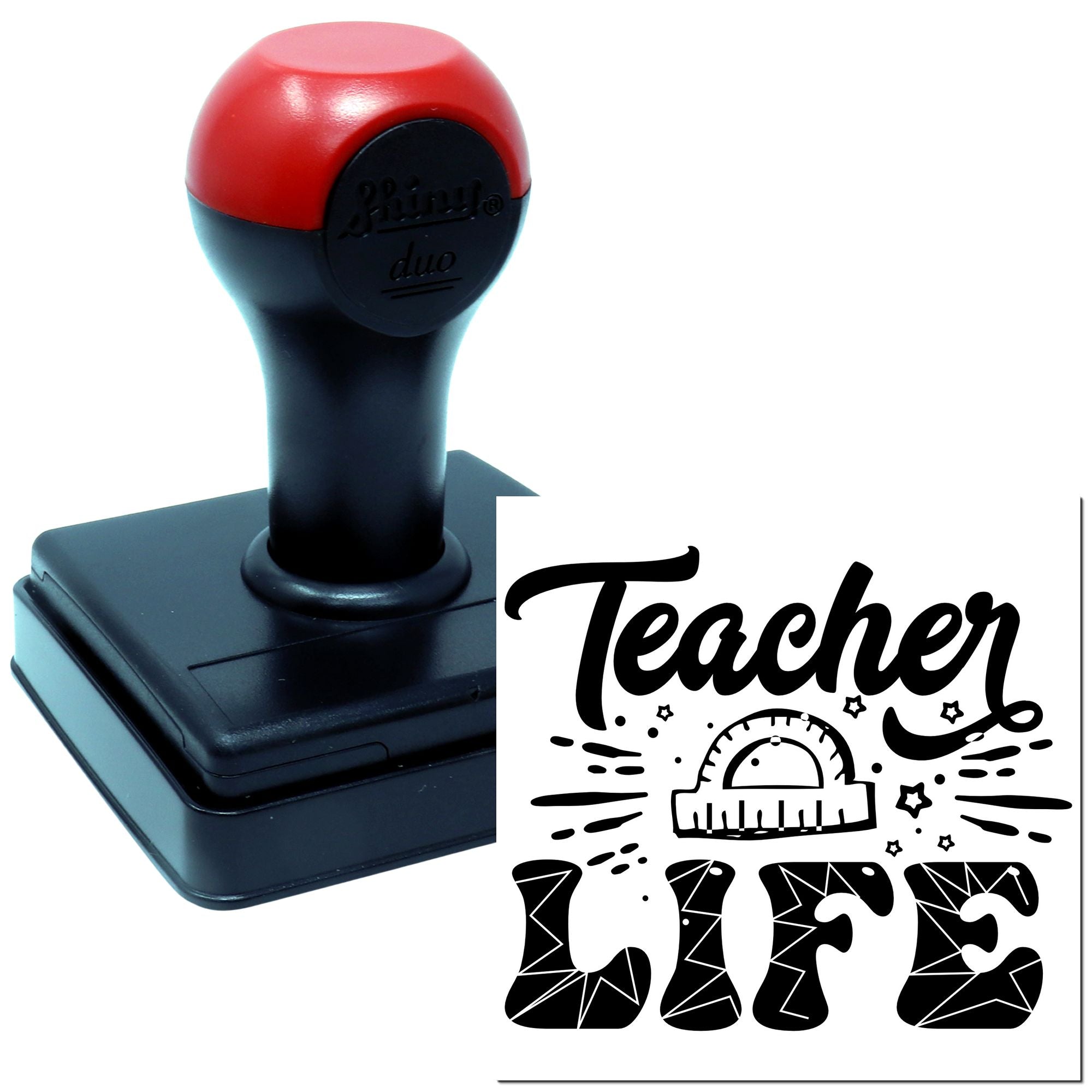 Teacher self-inking rubber stamp with custom Teacher design for classroom grading and organization.