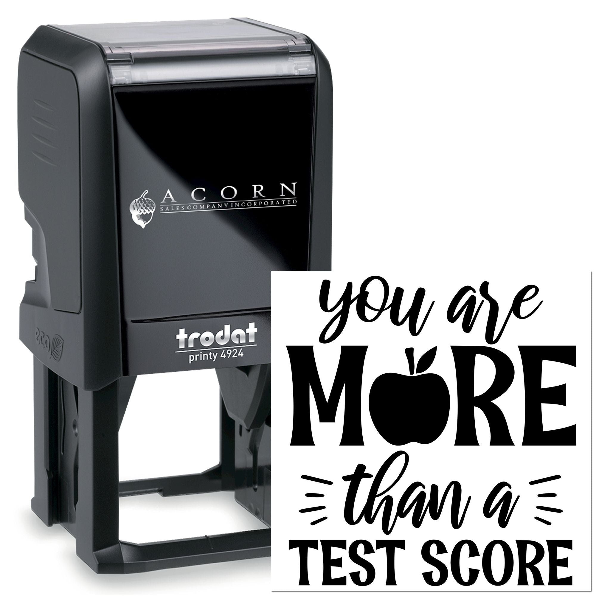 Custom self-inking rubber stamp with You are more than a test score motivational message for teachers and classrooms.