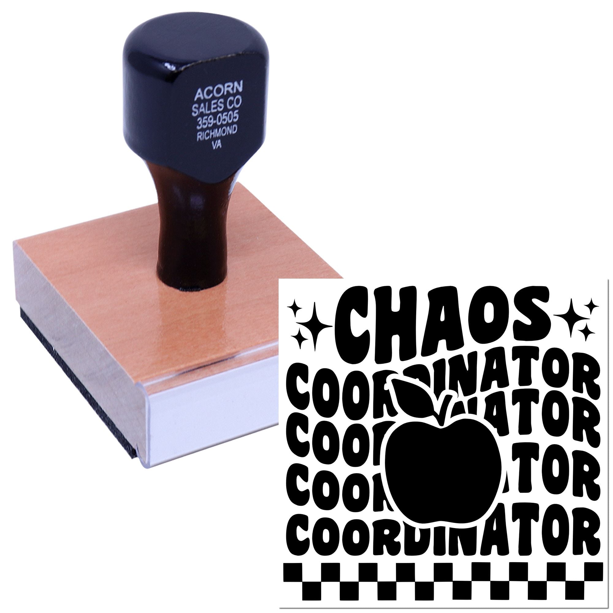 Custom rubber stamp featuring a Chaos Coordinator design for teachers, offices, and playful organization branding.