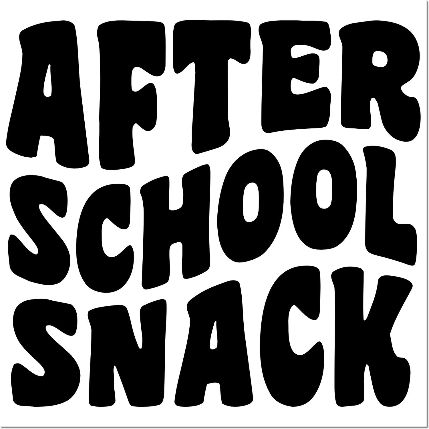After School Snack rubber stamp design with bold playful lettering for school, daycare, and kids craft labeling.
