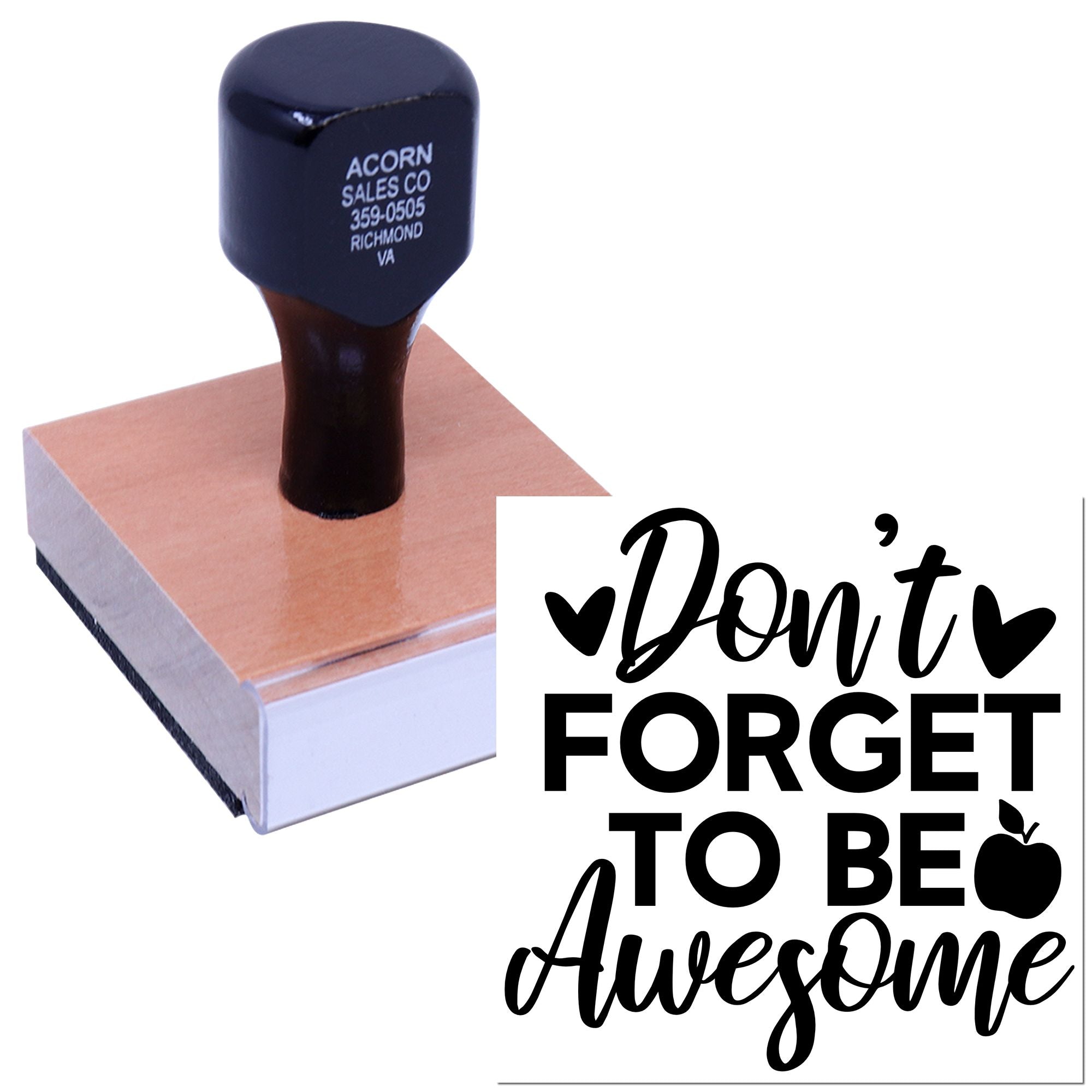 Custom rubber stamp with Dont Forget to Be Awesome motivational quote for cards, crafts, and branding.