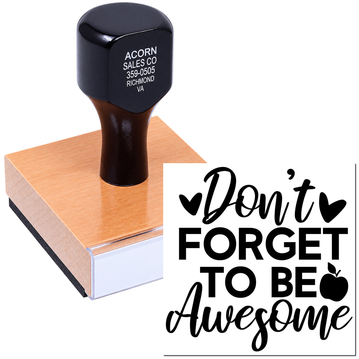 Custom rubber stamp with Dont Forget to Be Awesome motivational quote for cards, crafts, and branding.