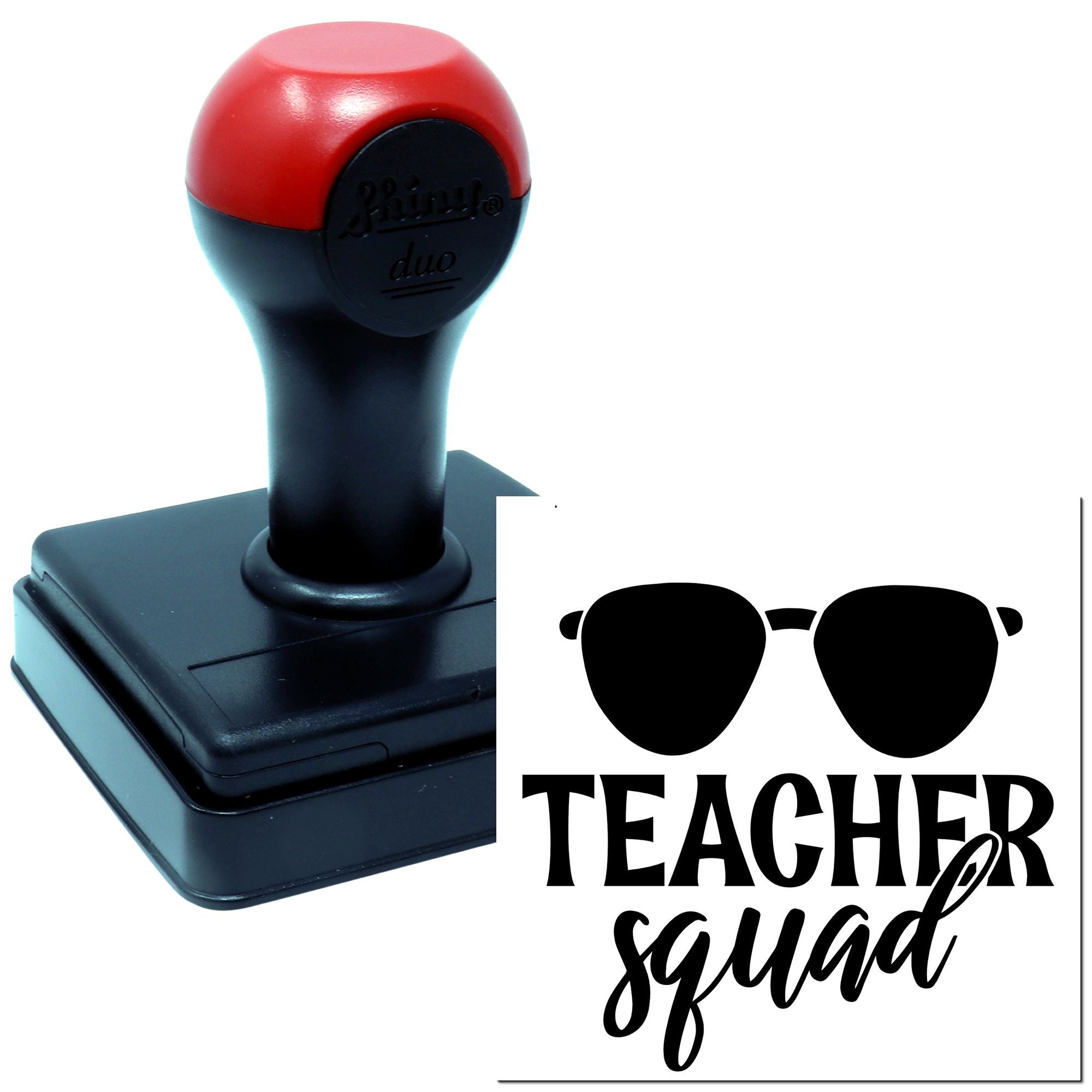 Teacher Squad rubber stamp with glasses icon for educators, classroom labels, and school team gifts.