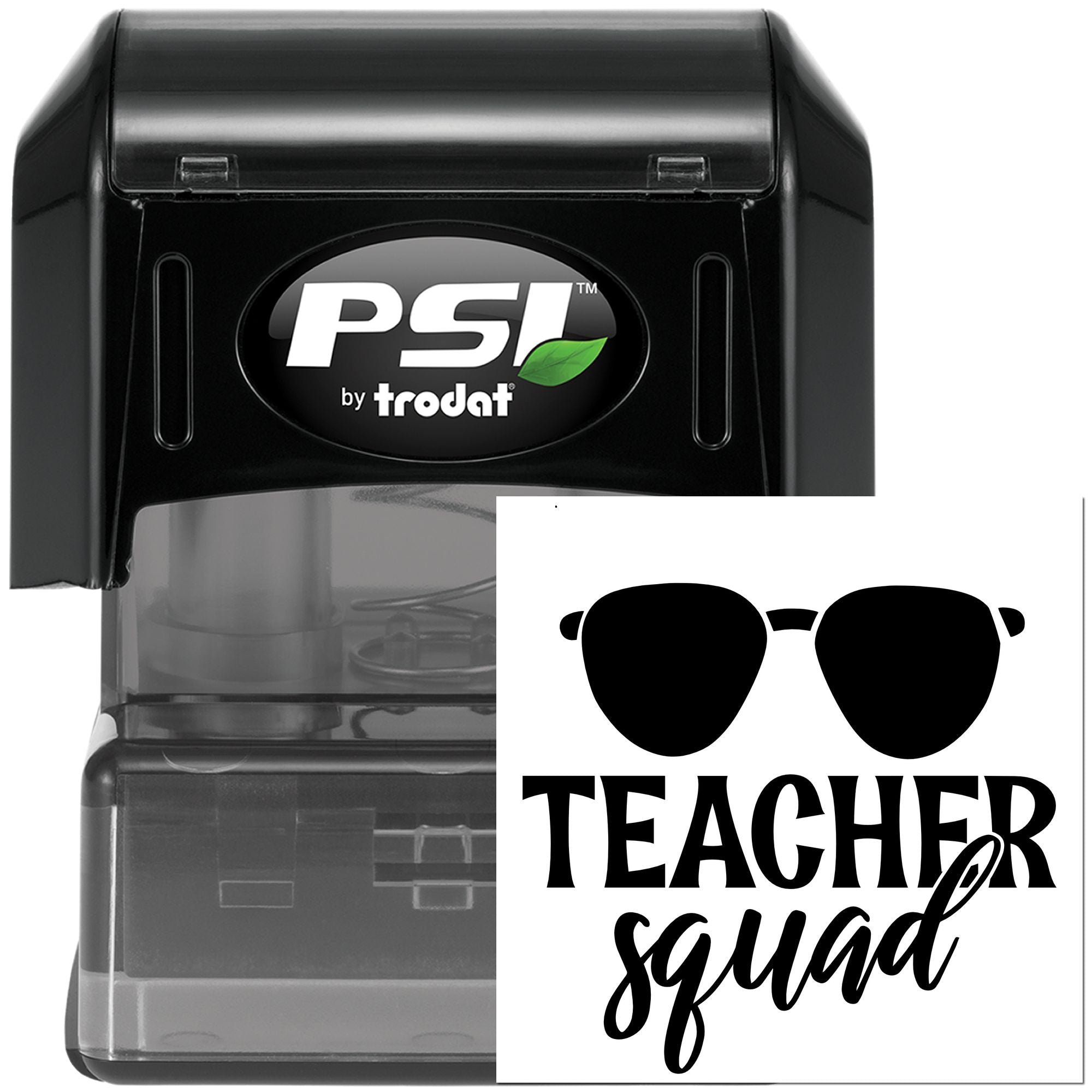 Teacher Squad self-inking rubber stamp by PSI by Trodat, custom teacher-themed stamp for classroom notes and crafts