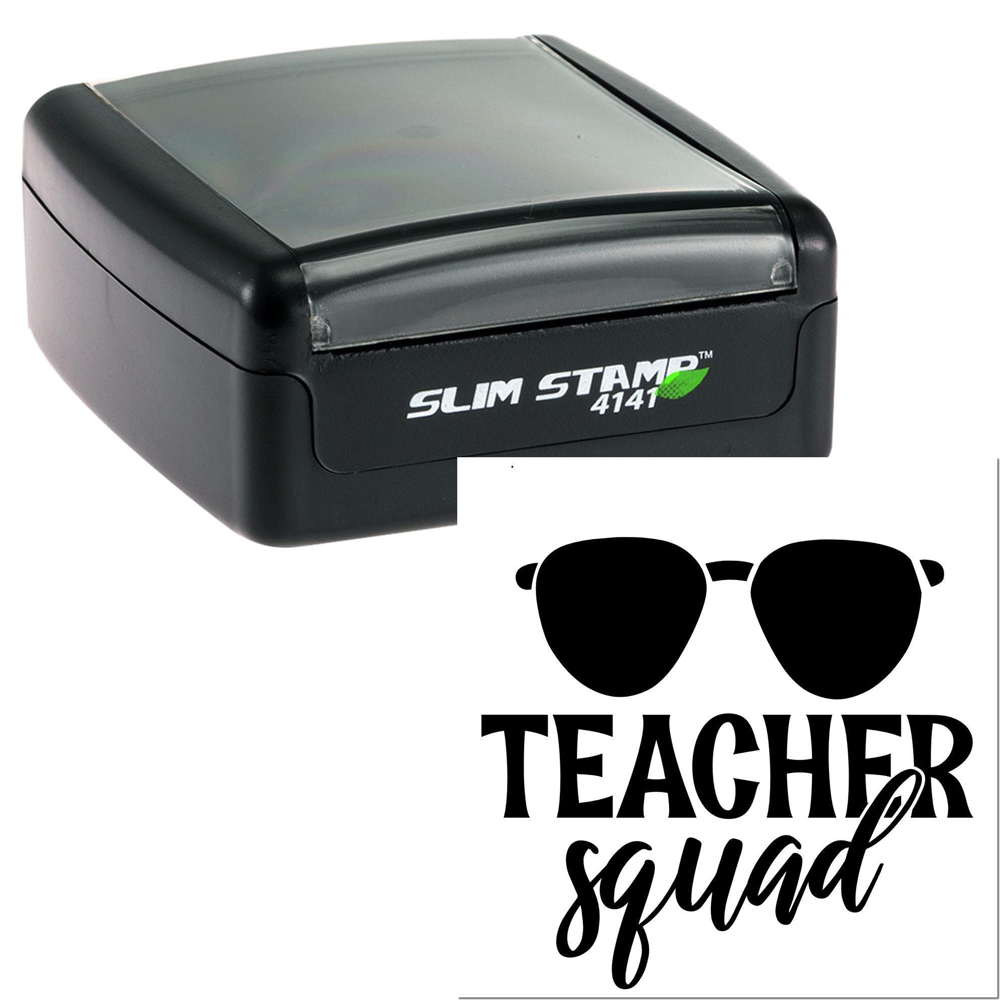 Teacher Squad self-inking rubber stamp with sunglasses design for classroom and school crafts