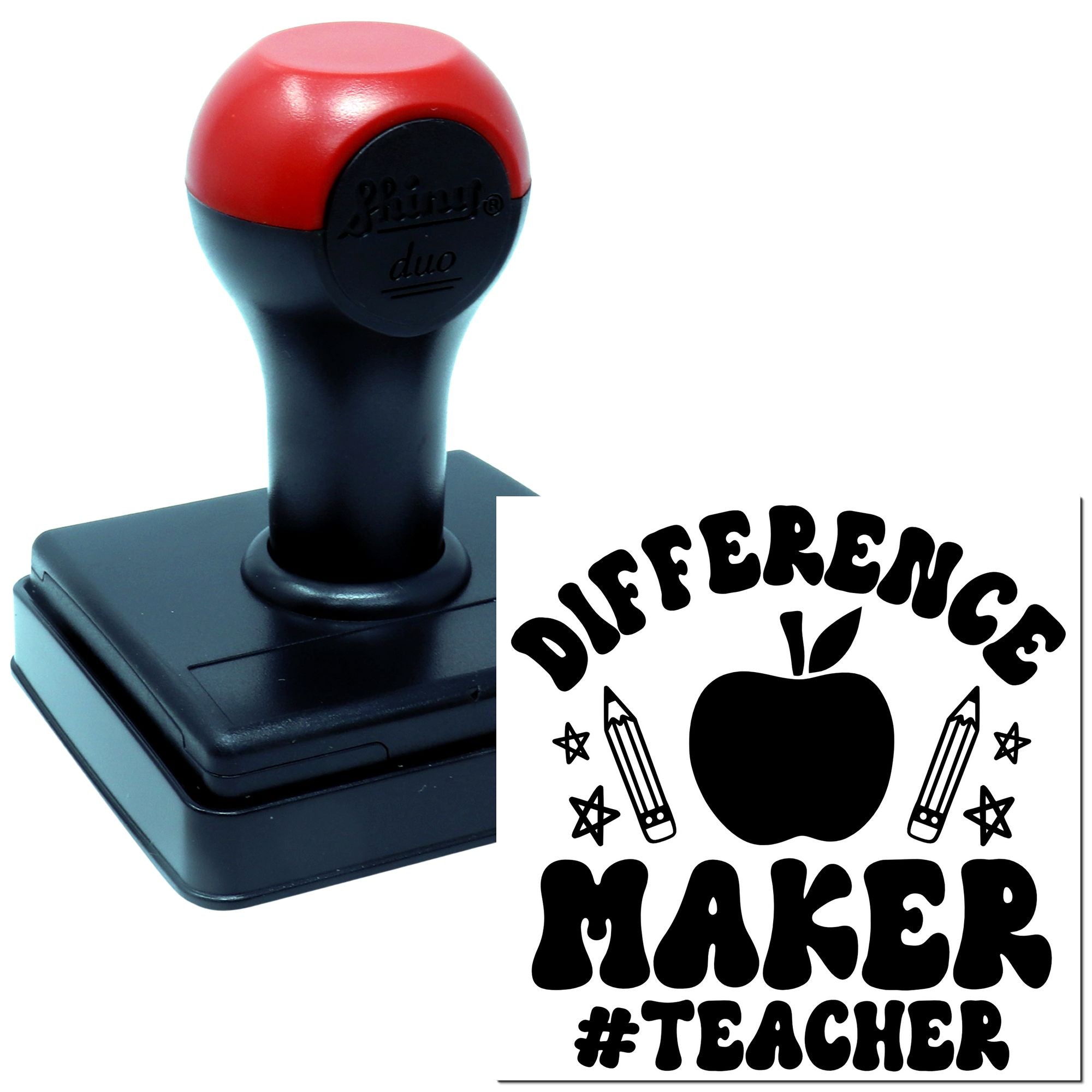 Custom self-inking rubber stamp for teachers with Different Maker apple design and #Teacher message
