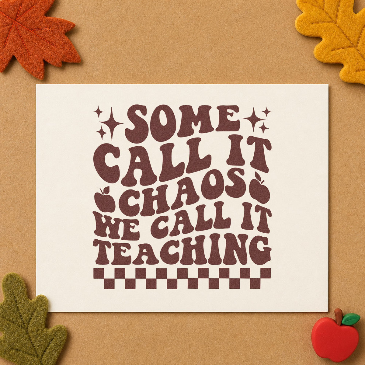 Some Call It Chaos rubber stamp printed in brown ink, ready for craft trolley labels and similar paper crafts.