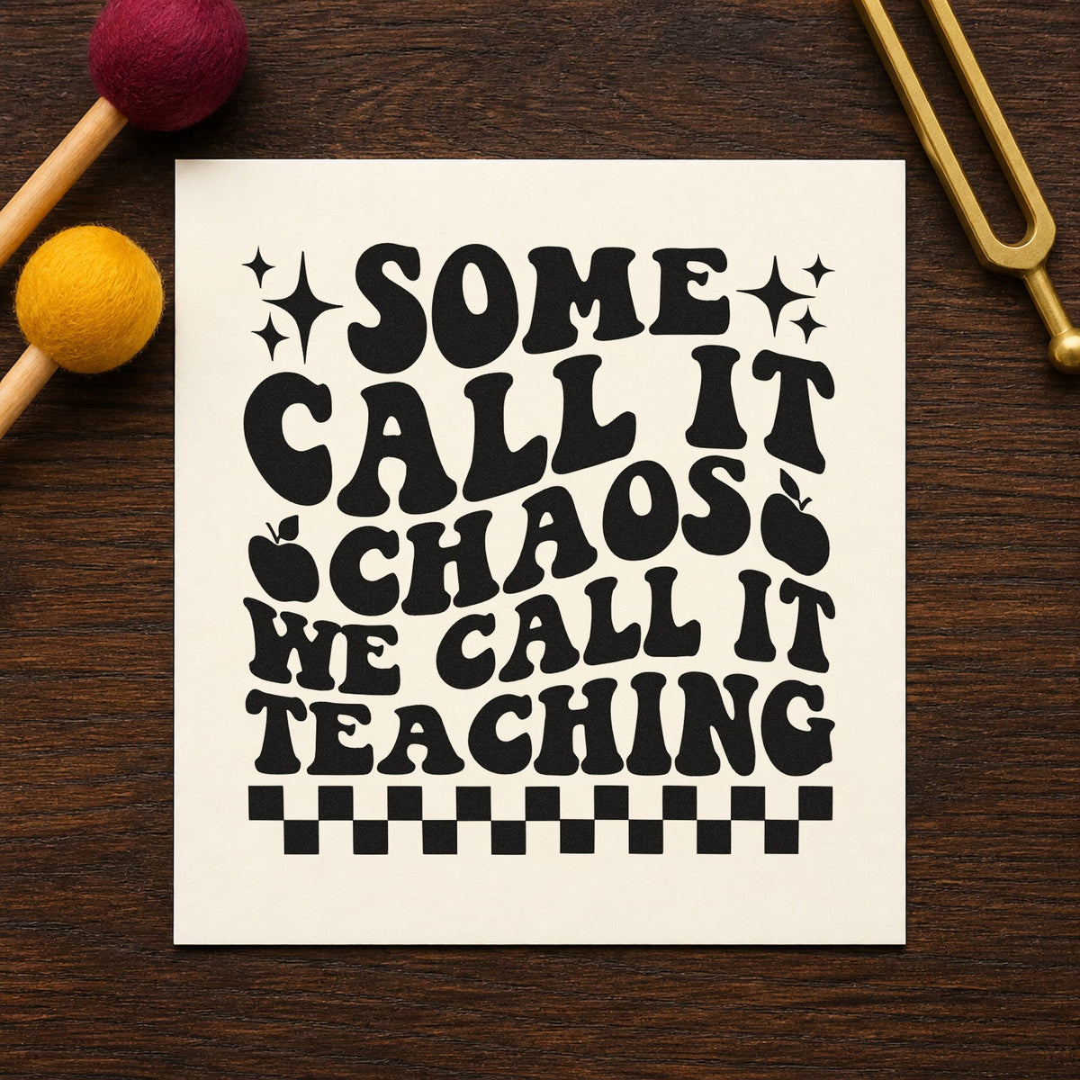 Some Call It Chaos rubber stamp printed in black ink, ready for checkerboard chaos cards and similar paper crafts.