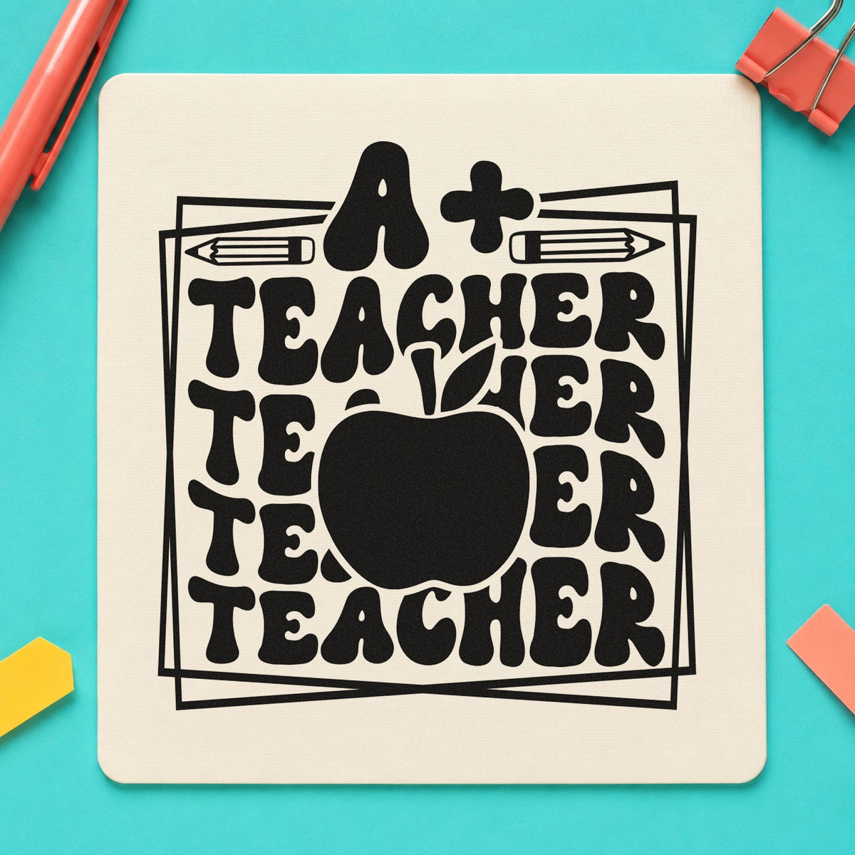 A Plus Teacher Repeated Framed Lettering Pre-Inked Stamp – Slim in use 9