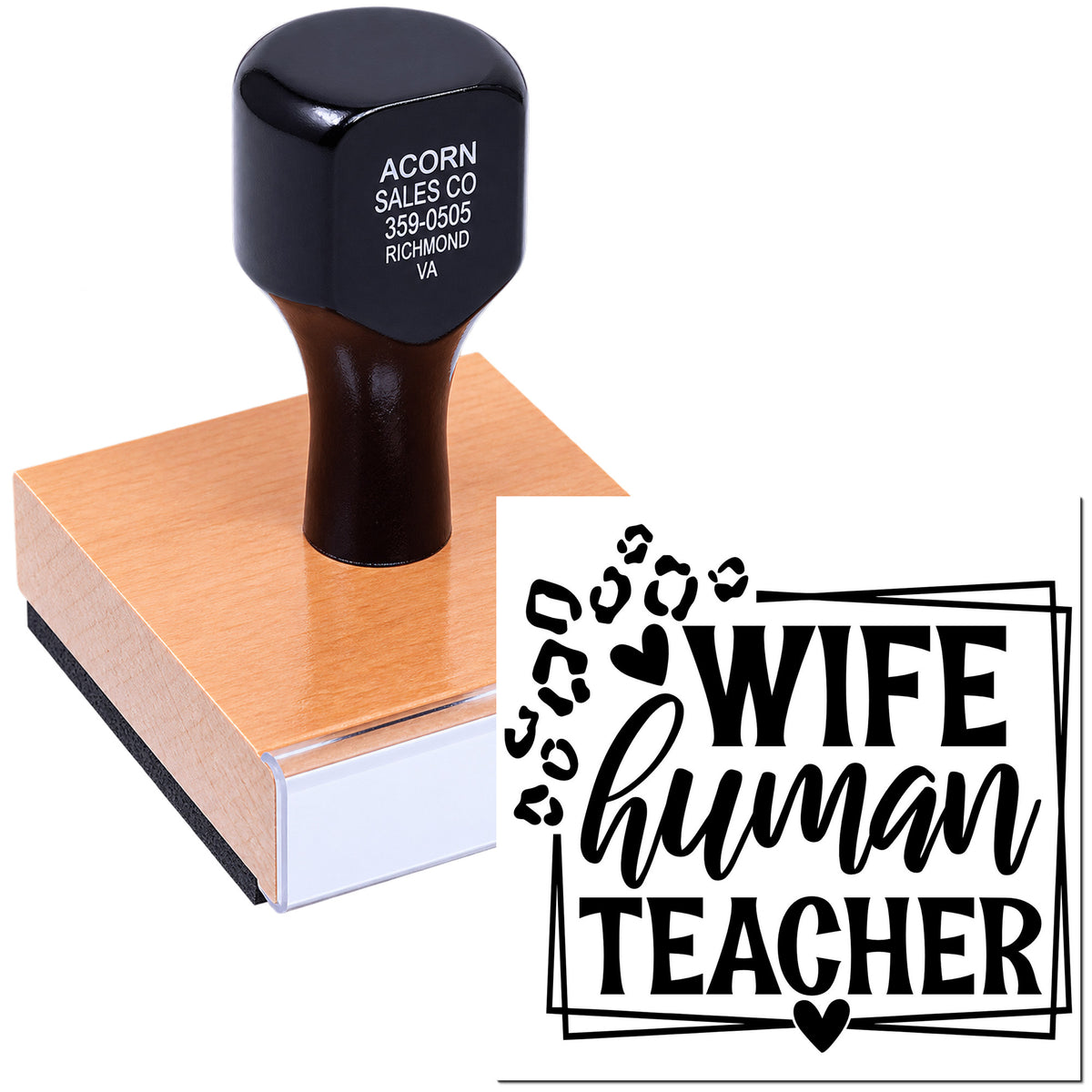 Custom rubber stamp impression reading Wife, human, teacher for personalized teacher gifts, crafts, and office use.