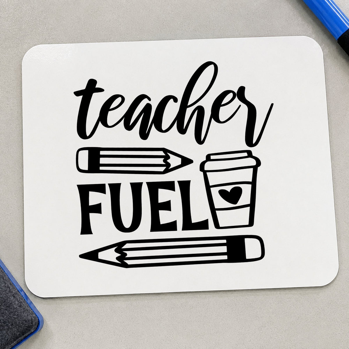 Teacher Fuel Coffee Pencils rubber stamp printed in black ink, ready for two pencils cards and similar paper crafts.