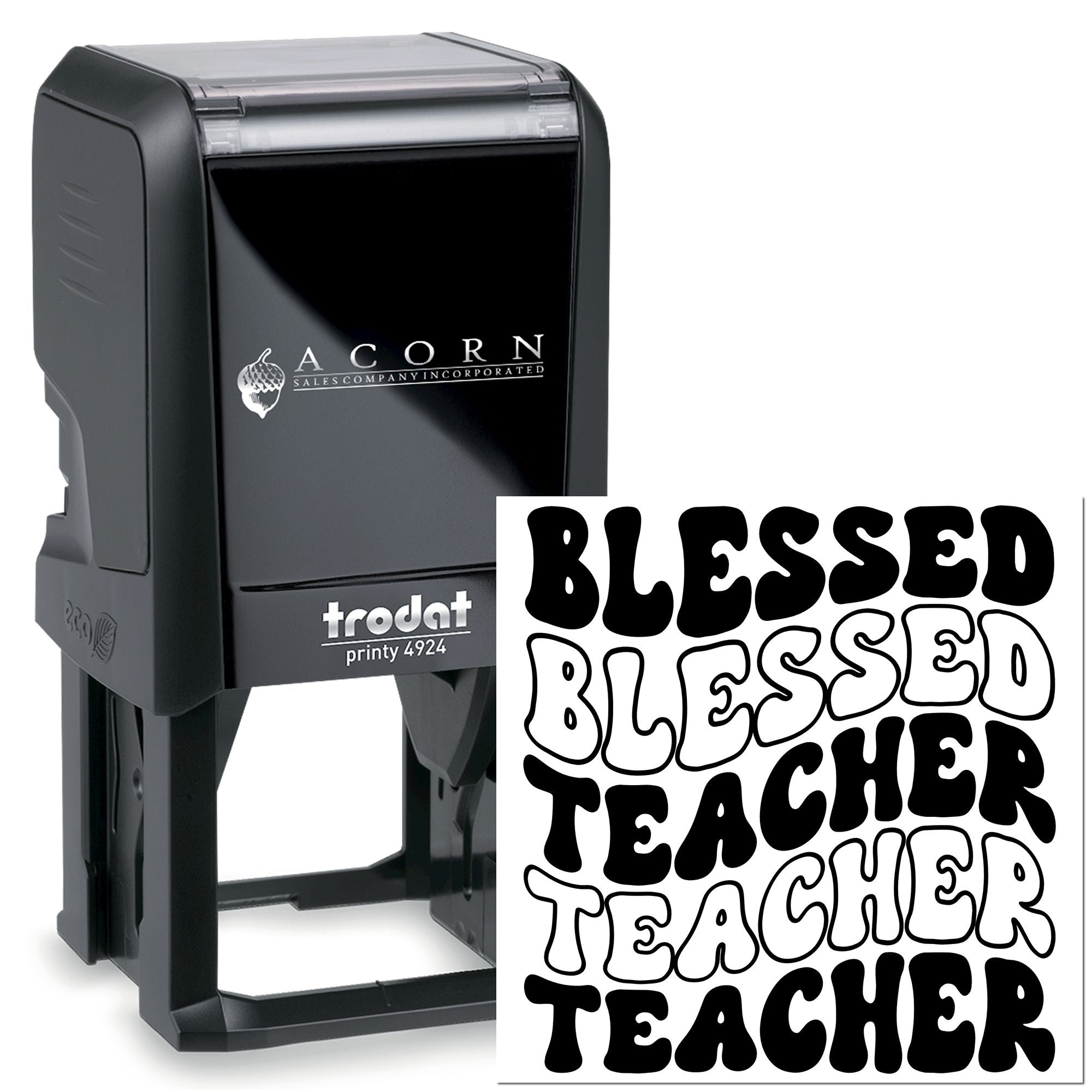 Self-inking Blessed Teacher rubber stamp for classroom use, grading, and teacher gifts.