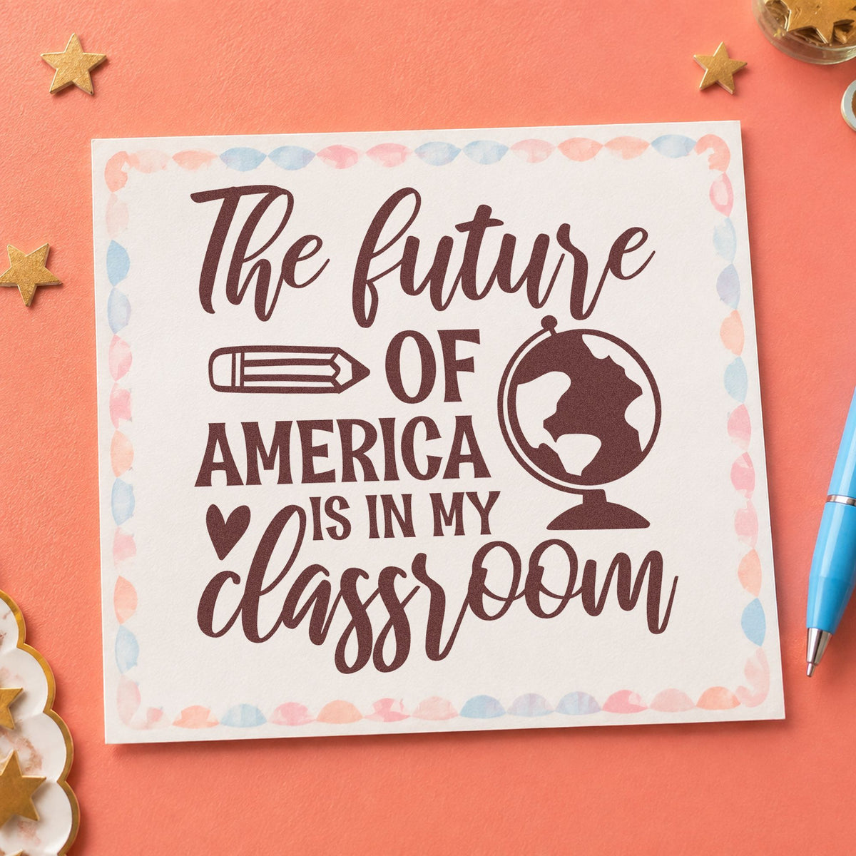 Future America In My Classroom rubber stamp printed in brown ink, ready for ballot crate labels and similar paper crafts.