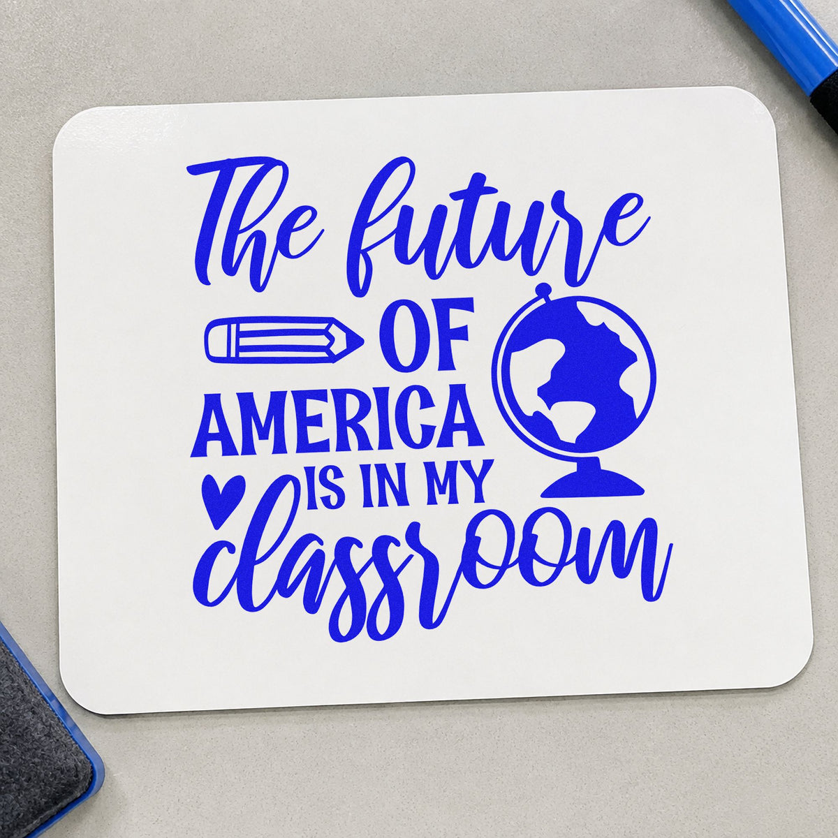 Future America In My Classroom craft stamp in blue ink on cardstock, an easy option for rosette band panels.