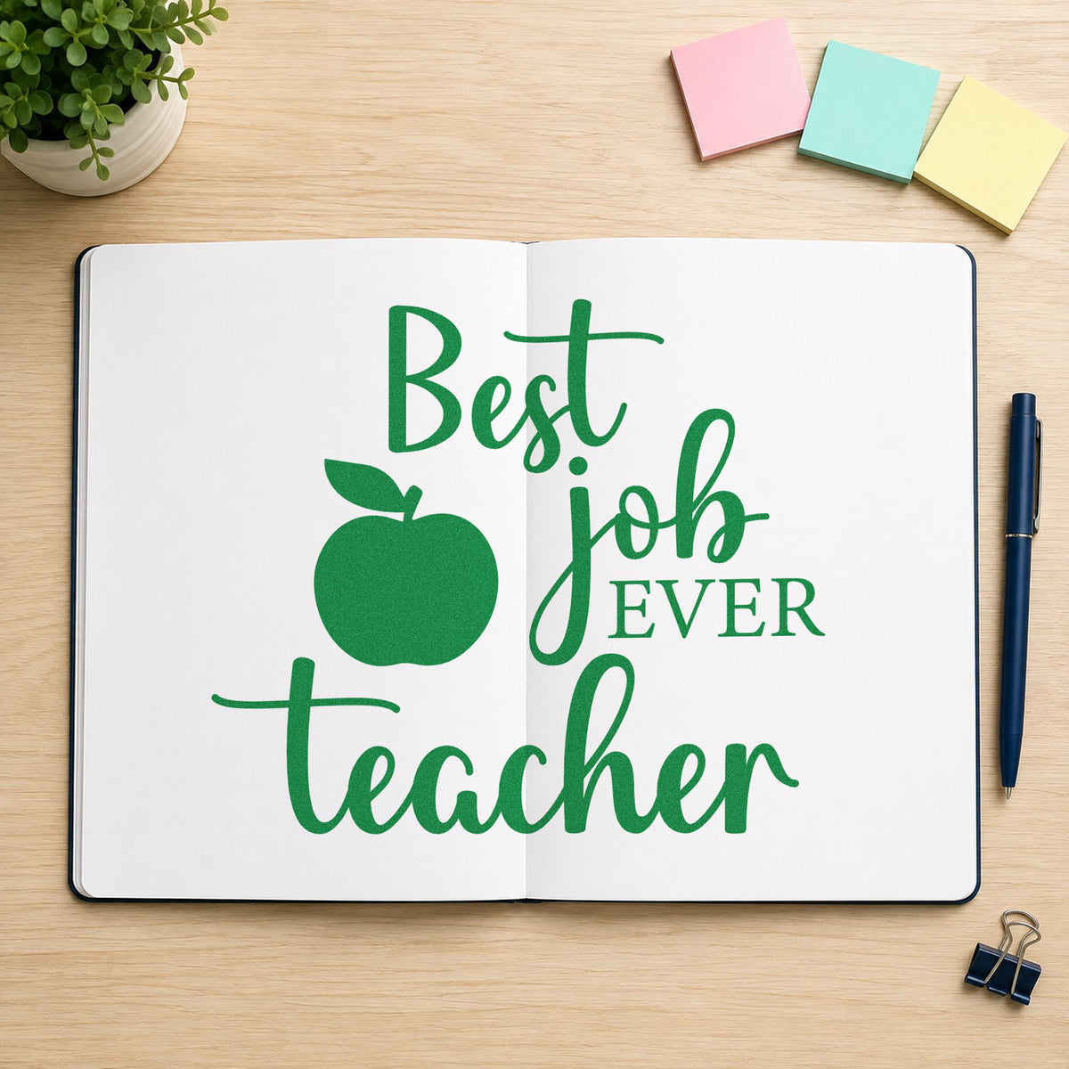 Best Job Ever Teacher Apple Pre-Inked Stamp – Slim in use 3
