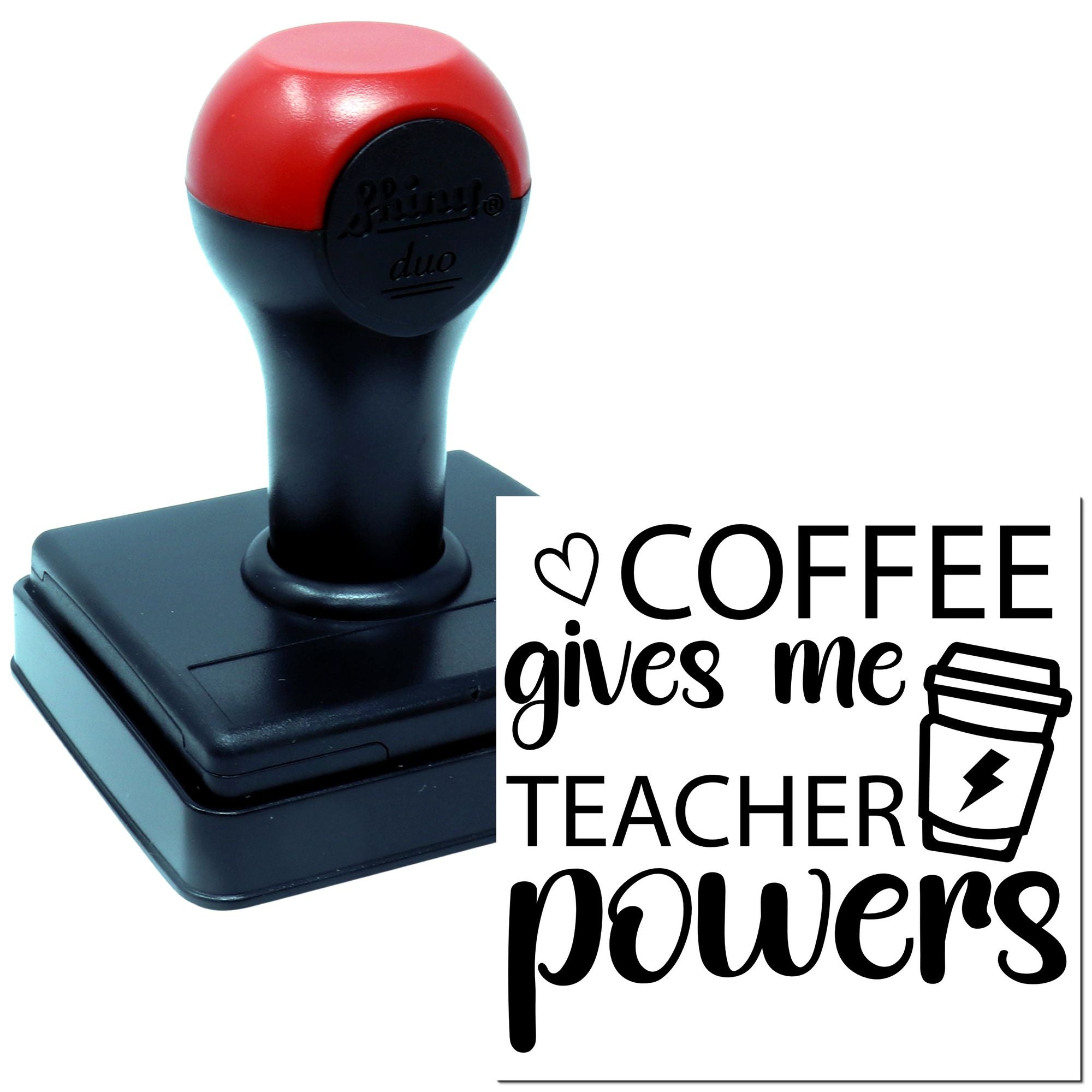 Self-inking rubber stamp featuring Coffee Gives Me Teacher Powers text and coffee cup icon for teacher gifts