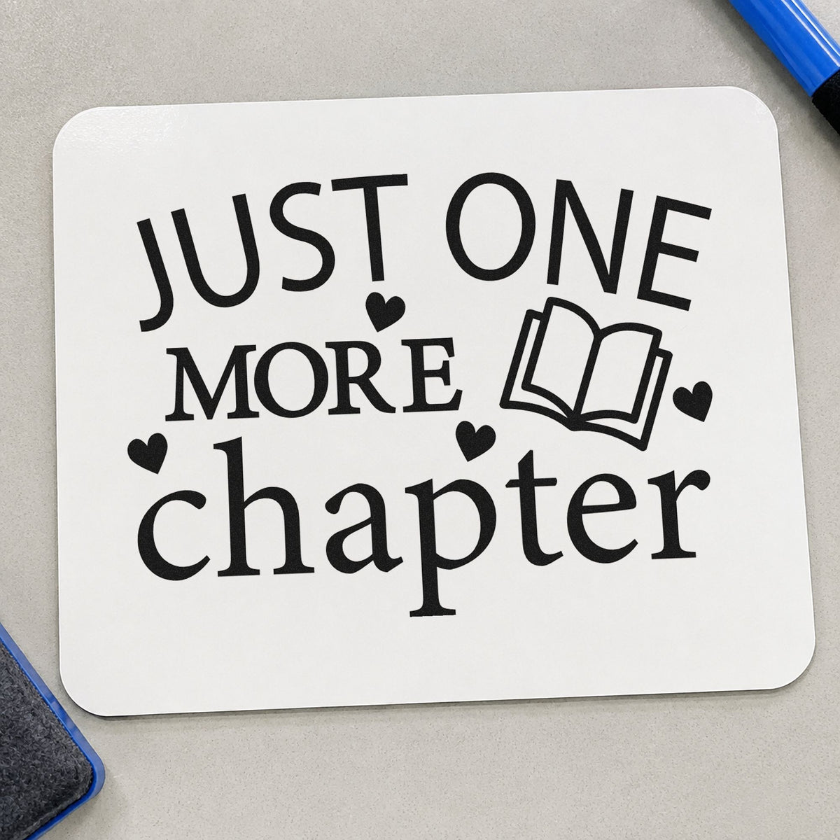 Just One More Chapter Book rubber stamp printed in black ink, ready for open book cards and similar paper crafts.