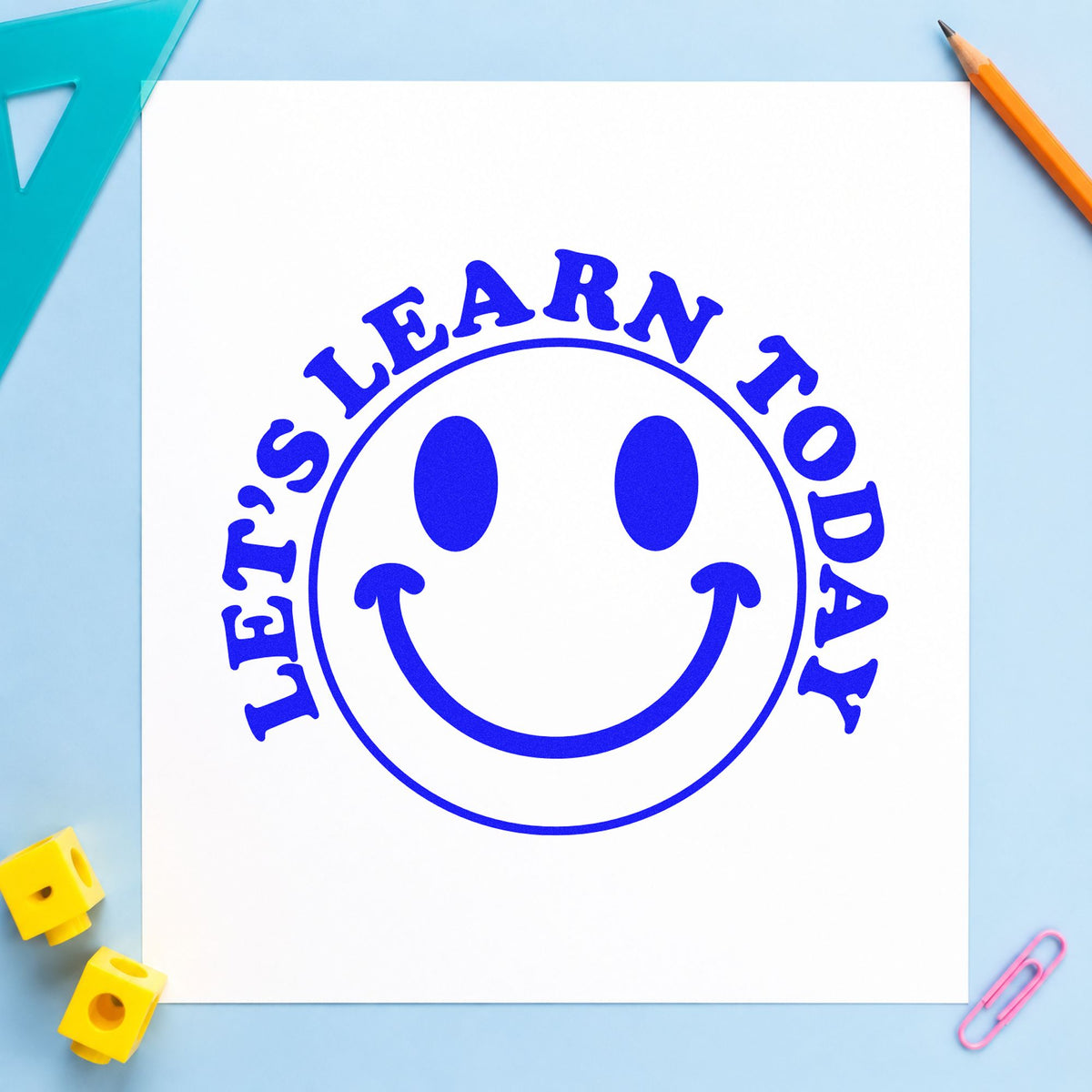 Learn Today Smiley Word Art PSI Pre-Inked Stamp in use 5