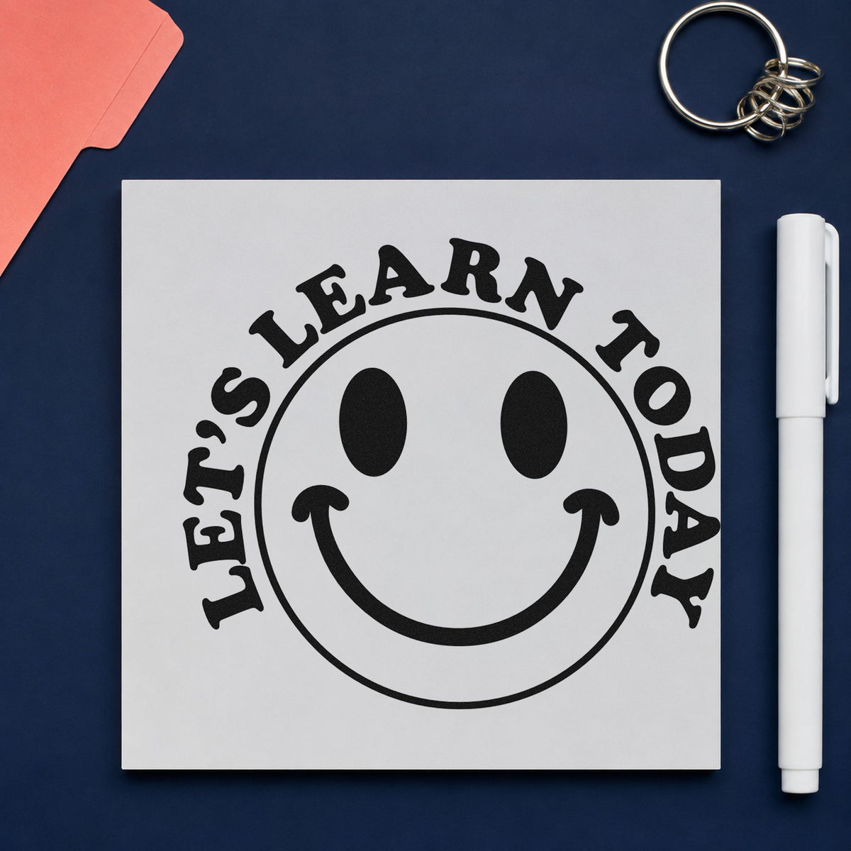 Let's Learn Today Smile rubber stamp printed in black ink, ready for smiling face cards and similar paper crafts.