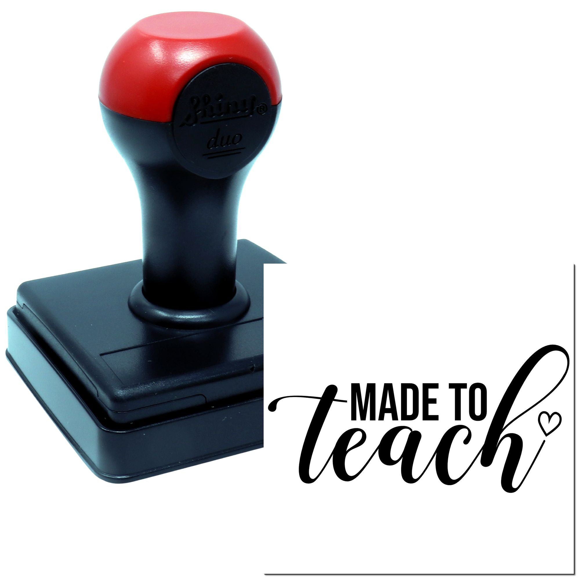 Self-inking rubber stamp with Made to Teach design for teacher branding, classroom use, and handmade products.