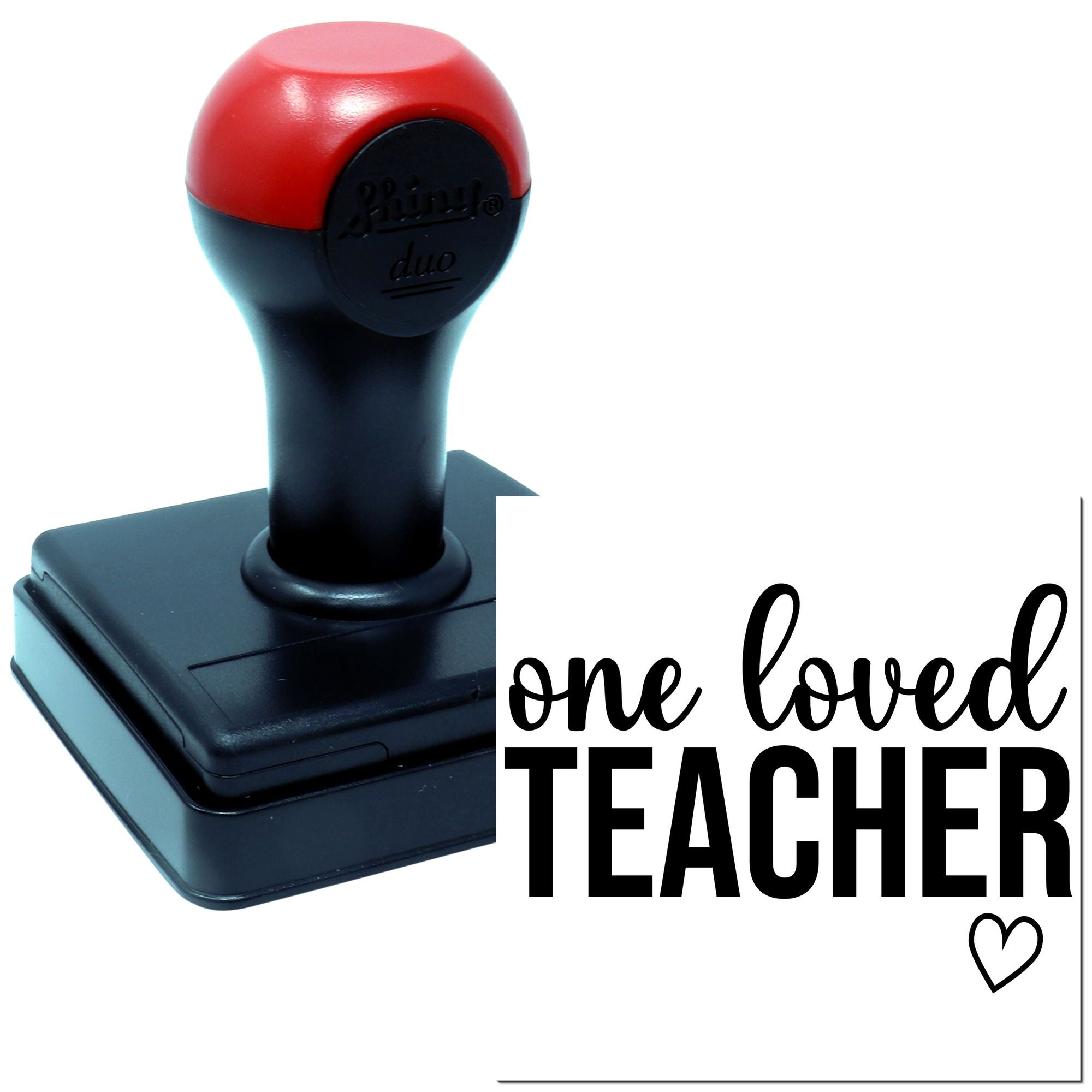 Self-inking teacher rubber stamp with one loved teacher design for classroom notes, grading, and appreciation cards.