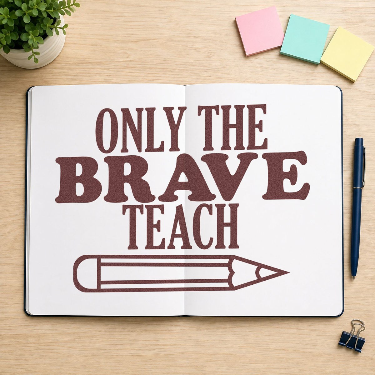 Duo Hand Only Brave Teach Horizontal Pencil Rubber Stamp in use 4